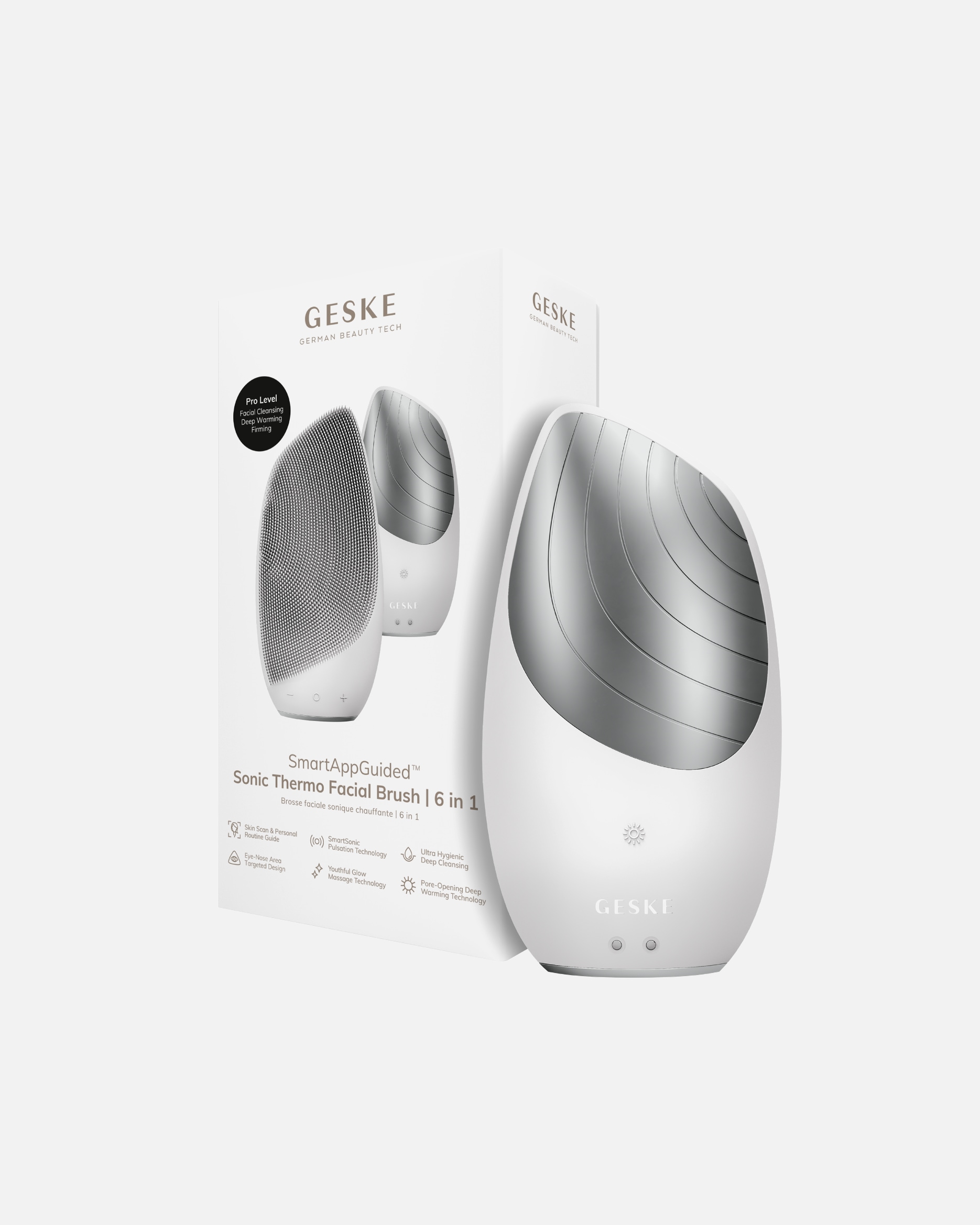 Elektrisches Gesichtsmassagegerät für Unisex GESKE SmartAppGuided™ Sonic Thermo Facial Brush | 6 in 1 1 Stück