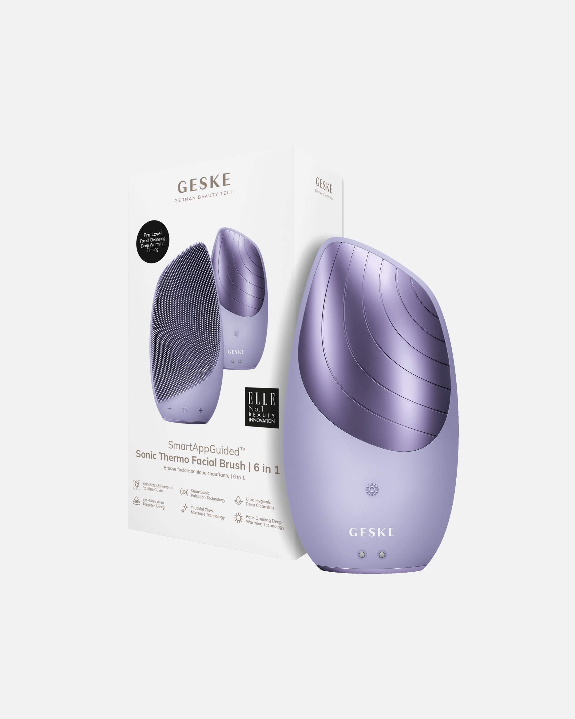 Elektrisches Gesichtsmassagegerät für Unisex Geske SmartAppGuided™ Sonic Thermo Facial Brush | 6 in 1 Purple