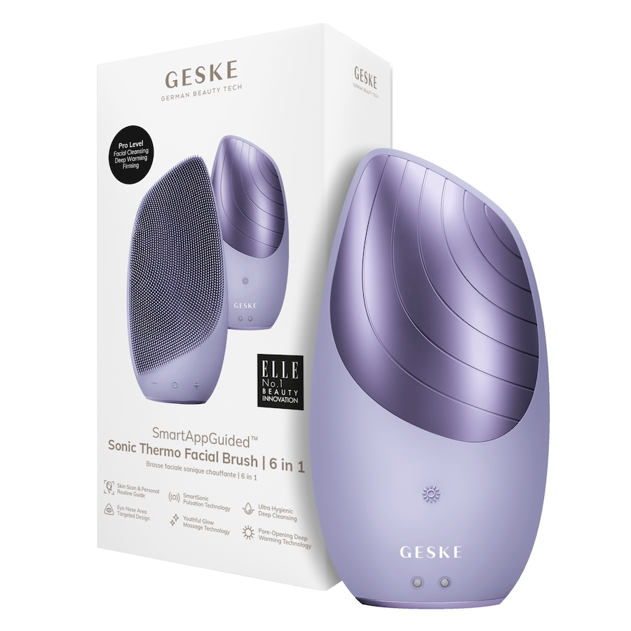 Geske SmartAppGuided Sonic Thermo Facial Brush | 6 in 1 Elektrisches Gesichtsmassagegerät Purple Grau