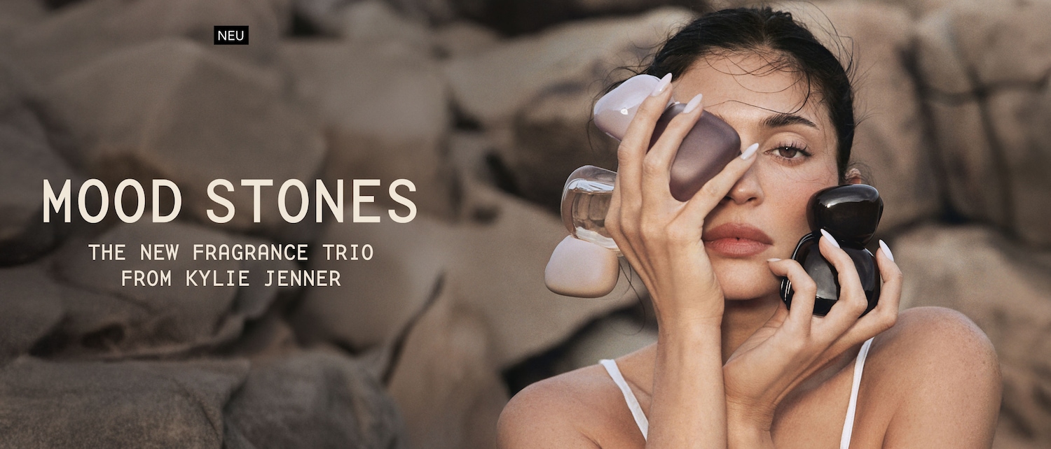 Entdecken Sie die neue Duft-Trilogie "Mood Stones" von Kylie Jenner, die drei einzigartige Düfte in eleganten, steinähnlichen Flakons präsentiert.