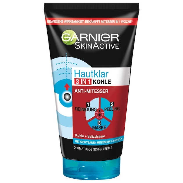 Garnier Skin Active Hautklar 3-in-1 Anti-Mitesser Reinigung, Peeling und Maske