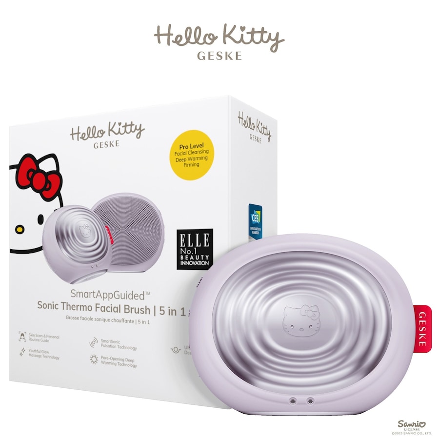 Geske SmartAppGuided Sonic Thermo Facial Brush | 5 in 1 Elektrisches Gesichtsmassagegerät Hello Kitty Purple