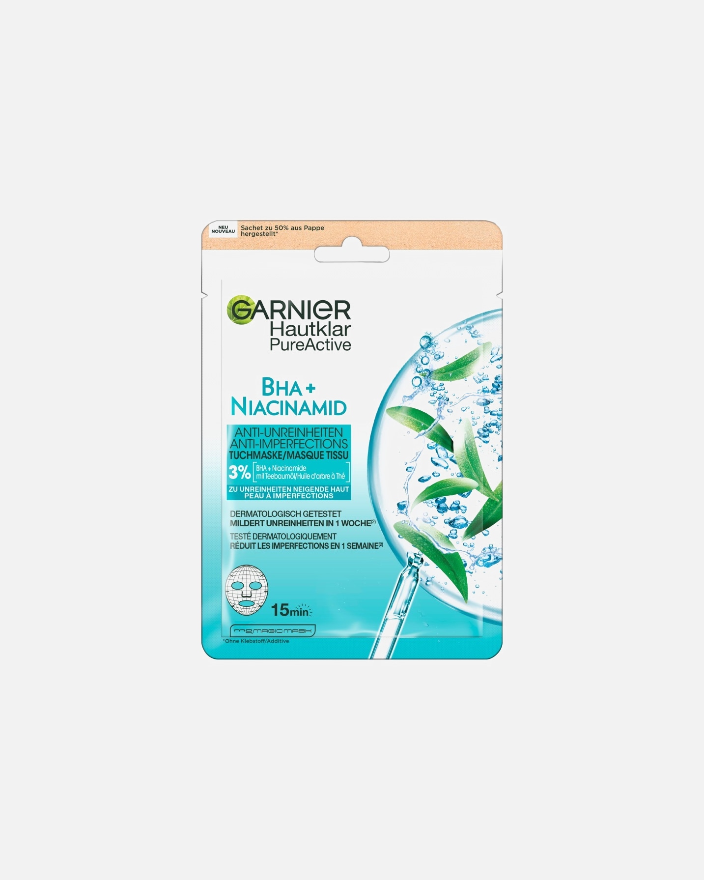 Tuchmaske für Unisex Garnier Skin Active Hautklar Teebaumöl 23 g