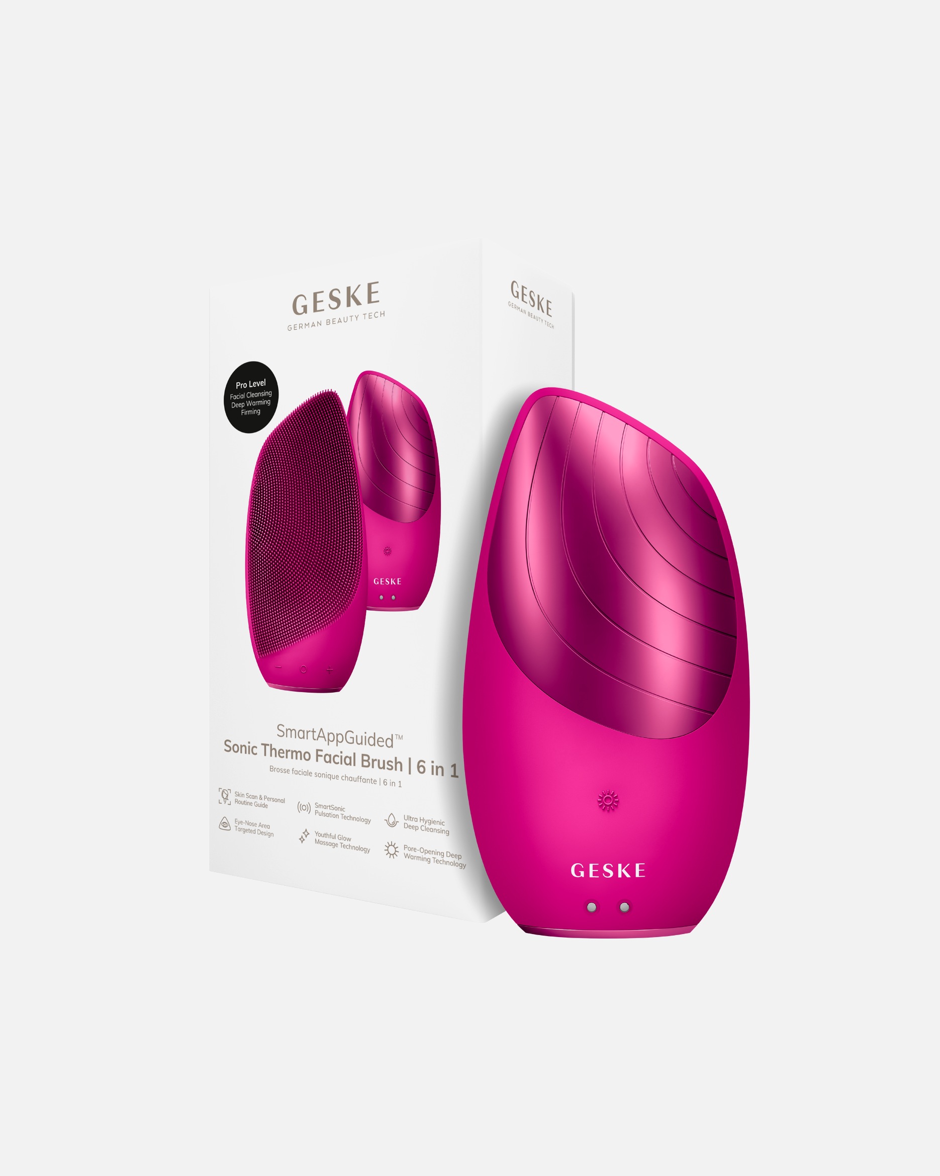 Elektrisches Gesichtsmassagegerät für Unisex GESKE SmartAppGuided™ Sonic Thermo Facial Brush | 6 in 1 Magenta