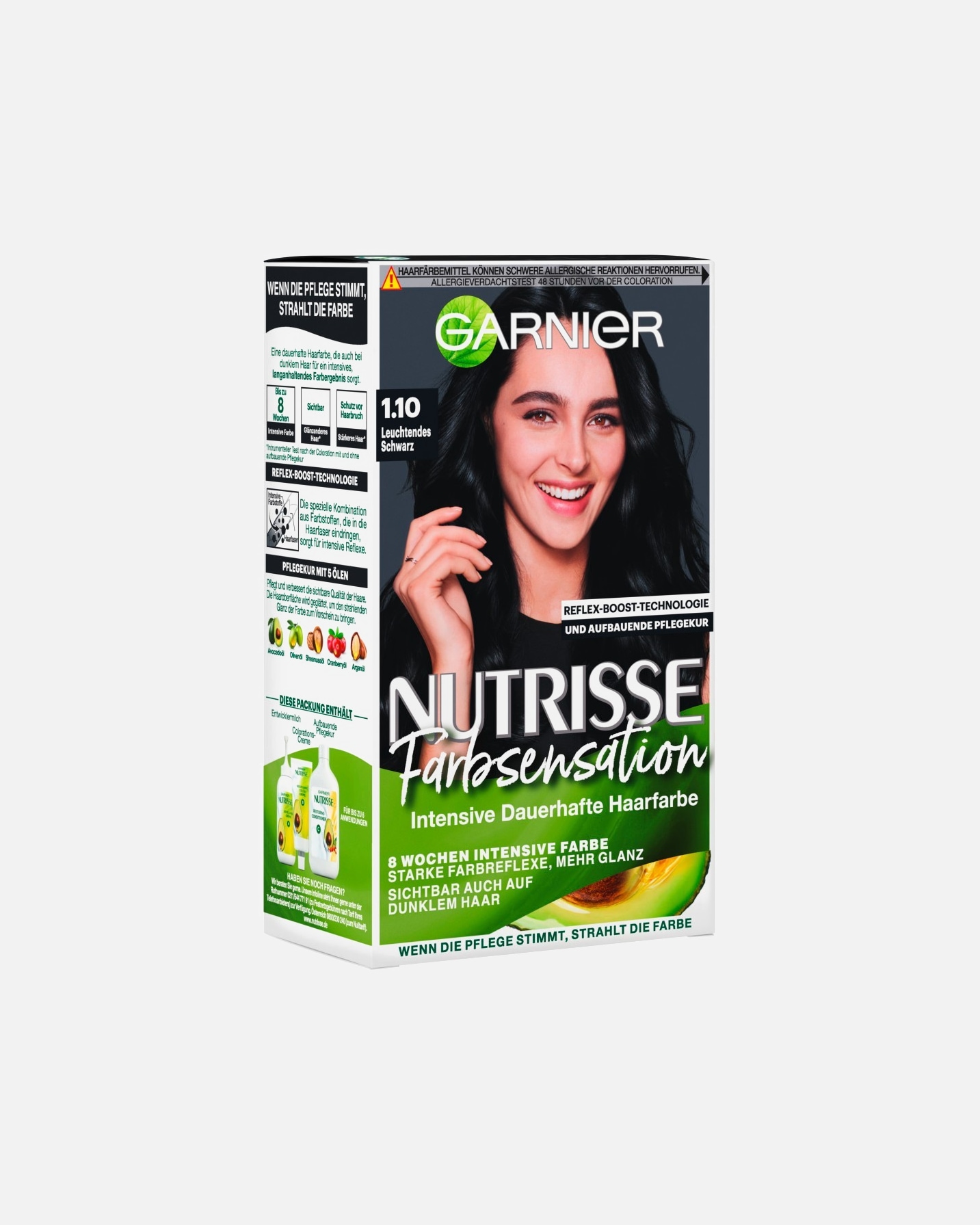 Haarfarbe für Unisex Garnier Nutrisse Farbsensation Nr. 1.10 - Leuchtendes Schwarz