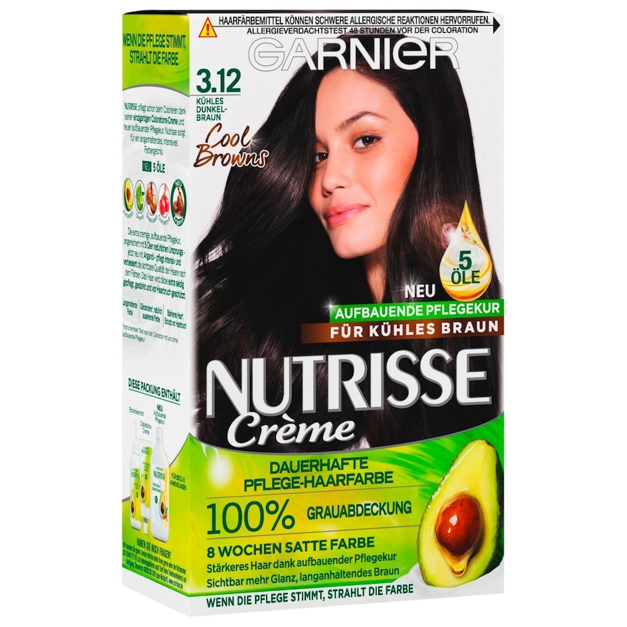 Garnier Nutrisse Ultra Crème Haarfarbe Nr. 3.15 - Kühles Dunkelbraun Schwarz Damen