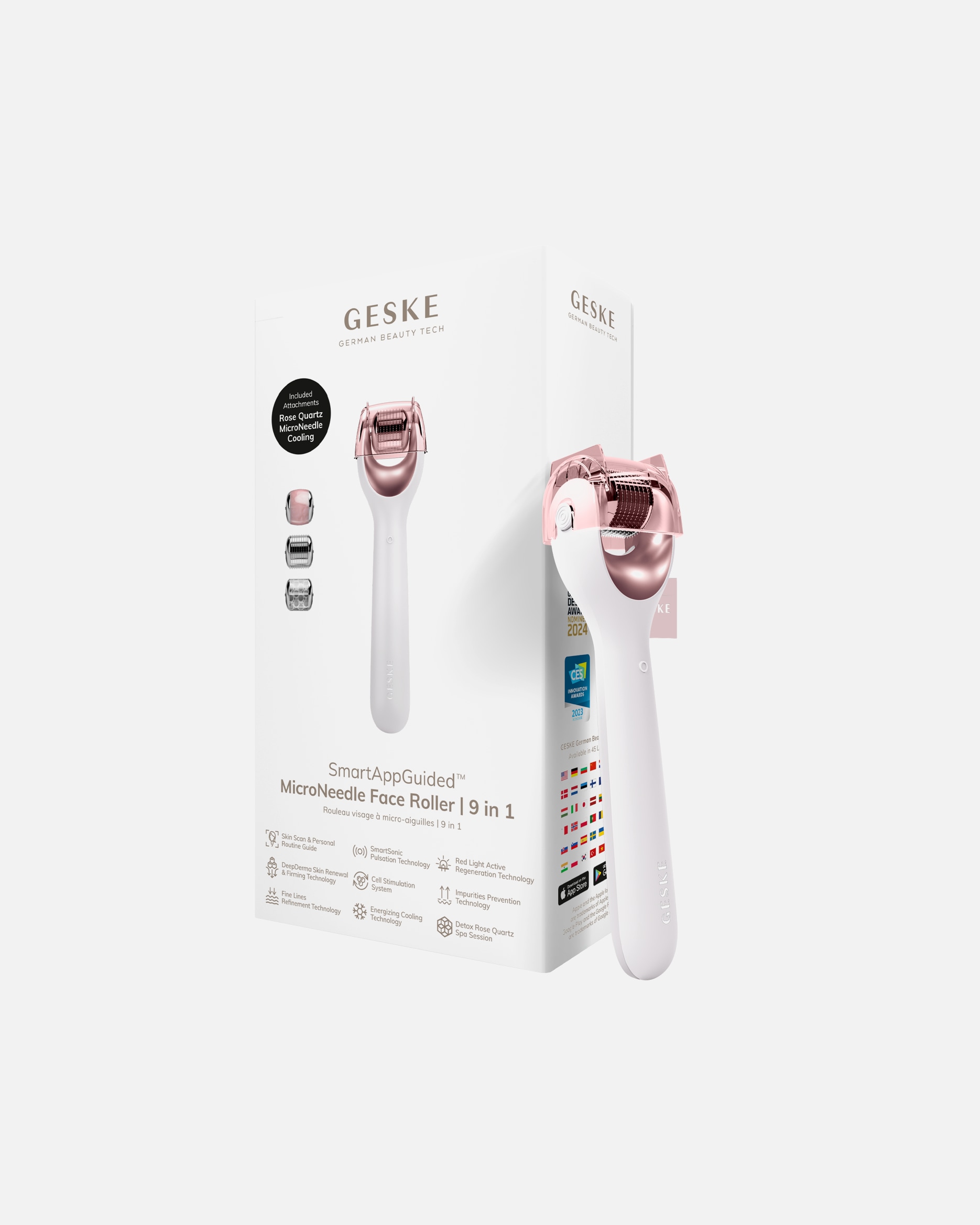 Elektrisches Gesichtsmassagegerät für Unisex Geske SmartAppGuided™ MicroNeedle Face Roller | 9 in 1 Starlight