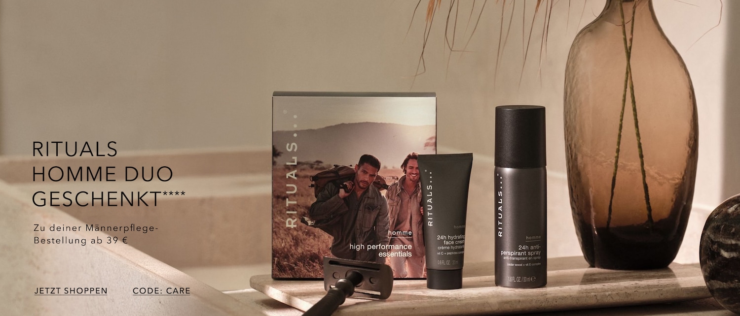 Entdecken Sie das Rituals Homme Duo Geschenkset: Männerpflege ab 39 € mit dem Code CARE.