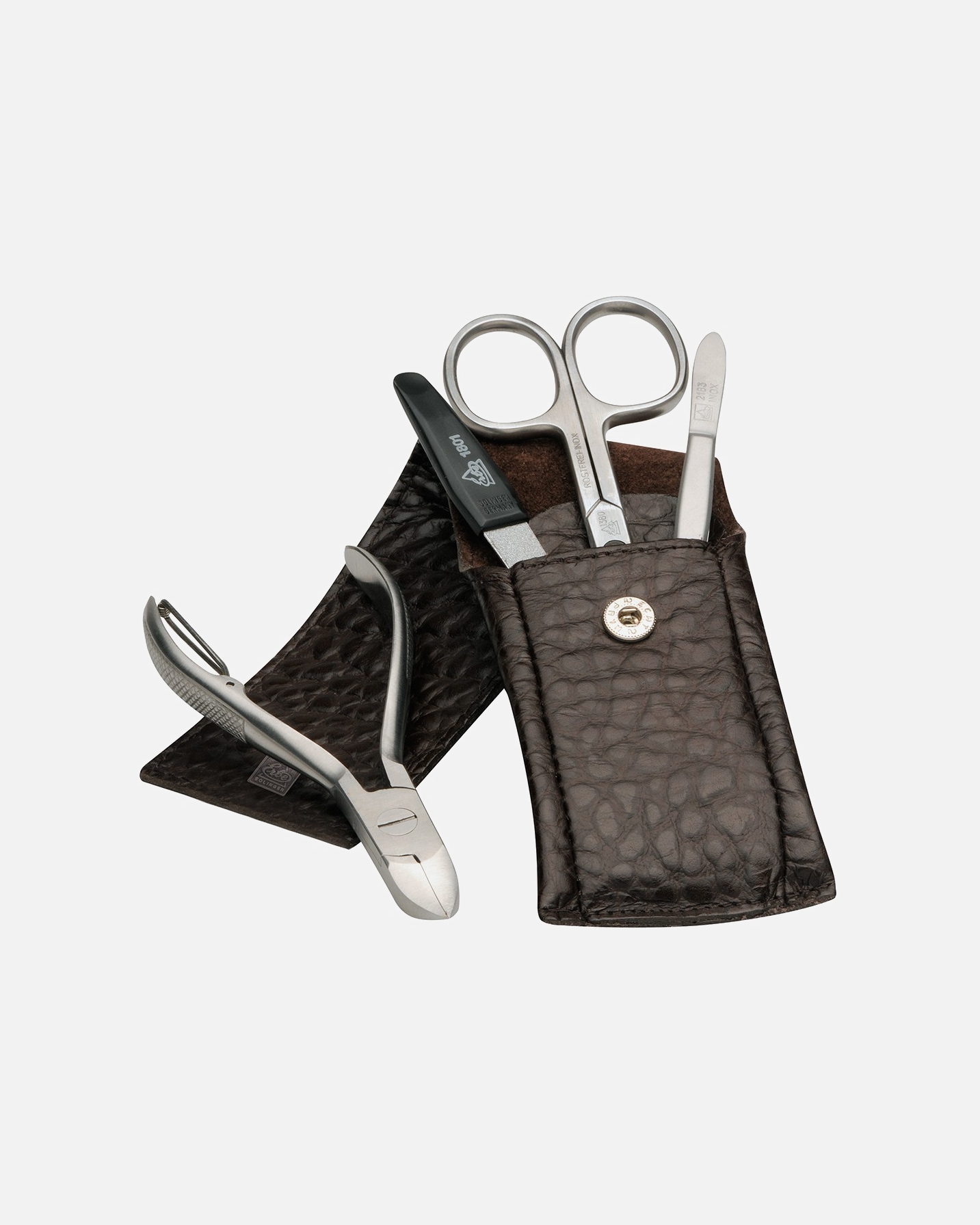 Etui für Unisex ERBE Maniküre Set Taschen-Etui Serie 'Pocket', braun, 4-tlg. Etui mit Druckknopf in braun