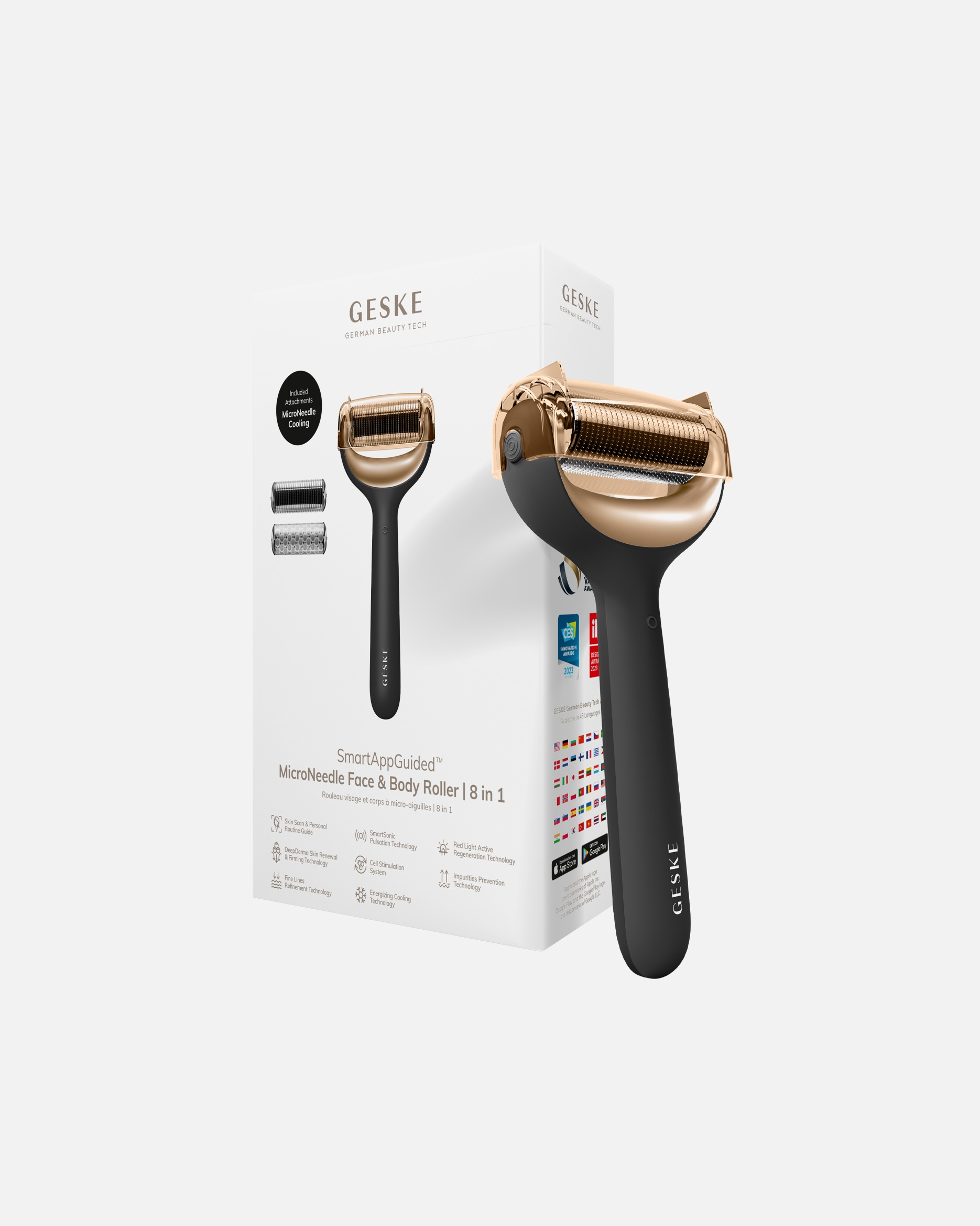 Dermaroller für Unisex GESKE SmartAppGuided™ MicroNeedle Face & Body Roller | 8 in 1 Gray
