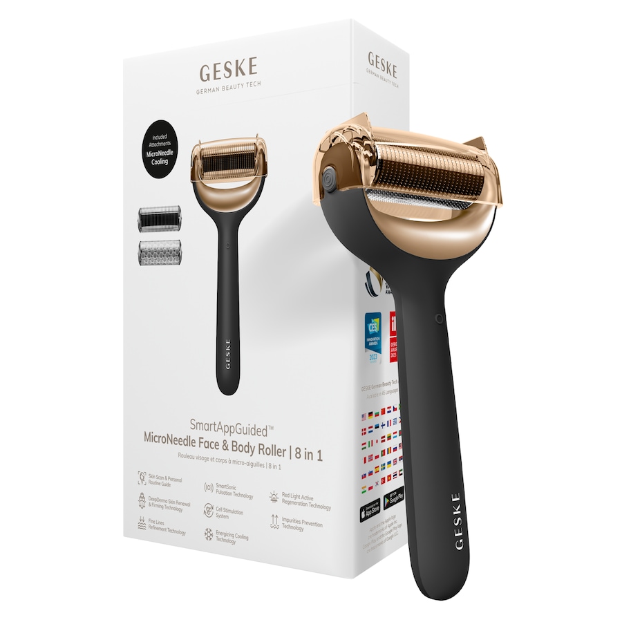 GESKE SmartAppGuided MicroNeedle Face & Body Roller | 8 in 1 Dermaroller Gray