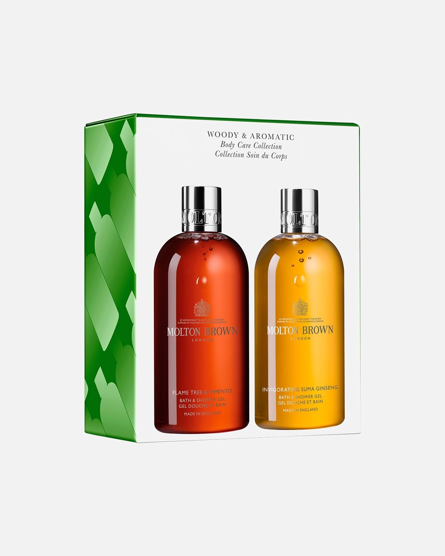 Körperpflegeset für Männlich Molton Brown Woody & Aromatic Body Care Duo Flame Tree & Pimento Bath & Shower Gel 300 ml + Invigorating Suma Ginseng Bath & Shower Gel 300 ml