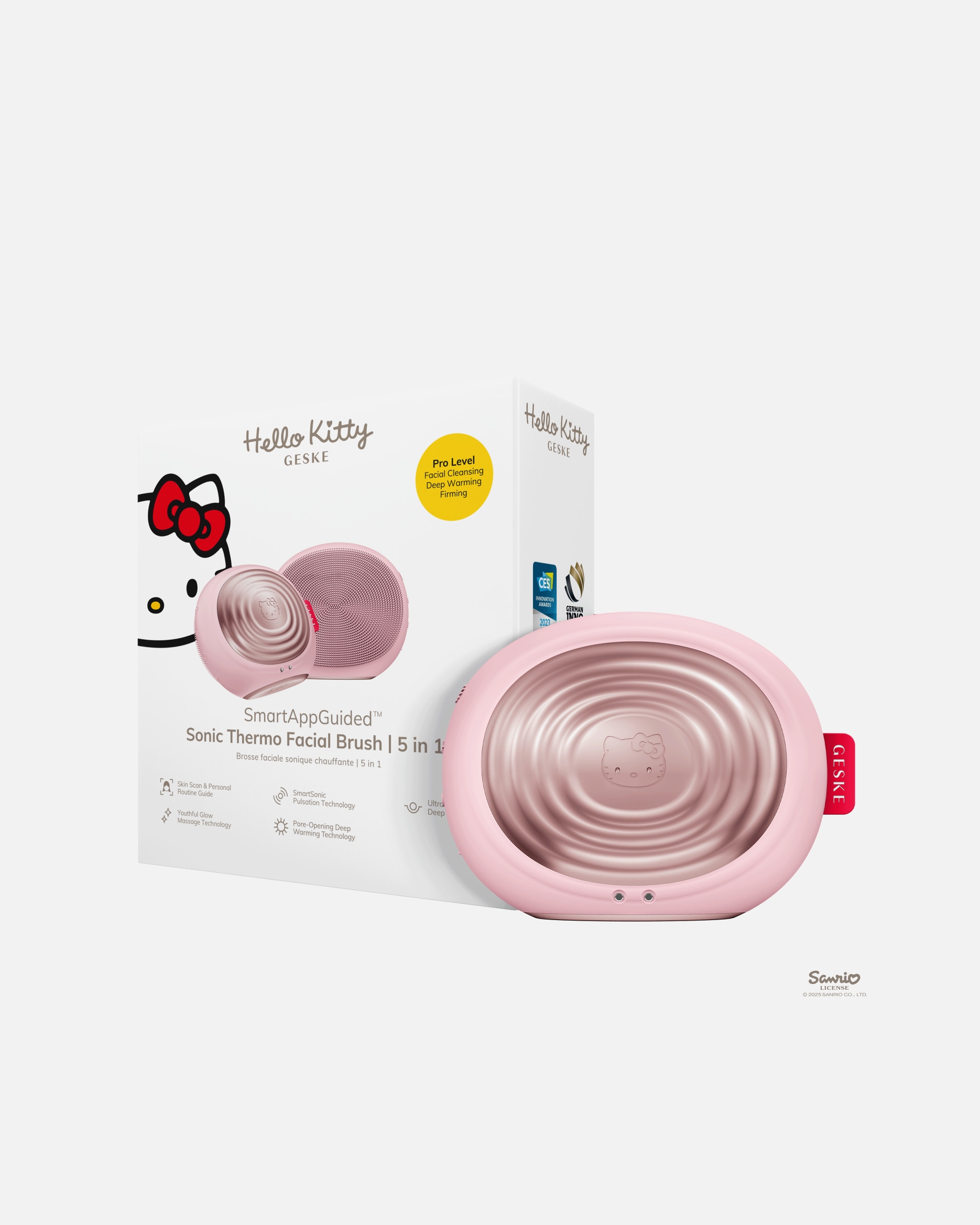 Elektrisches Gesichtsmassagegerät für Unisex SmartAppGuided™ Sonic Thermo Facial Brush | 5 in 1 Hello Kitty Pink