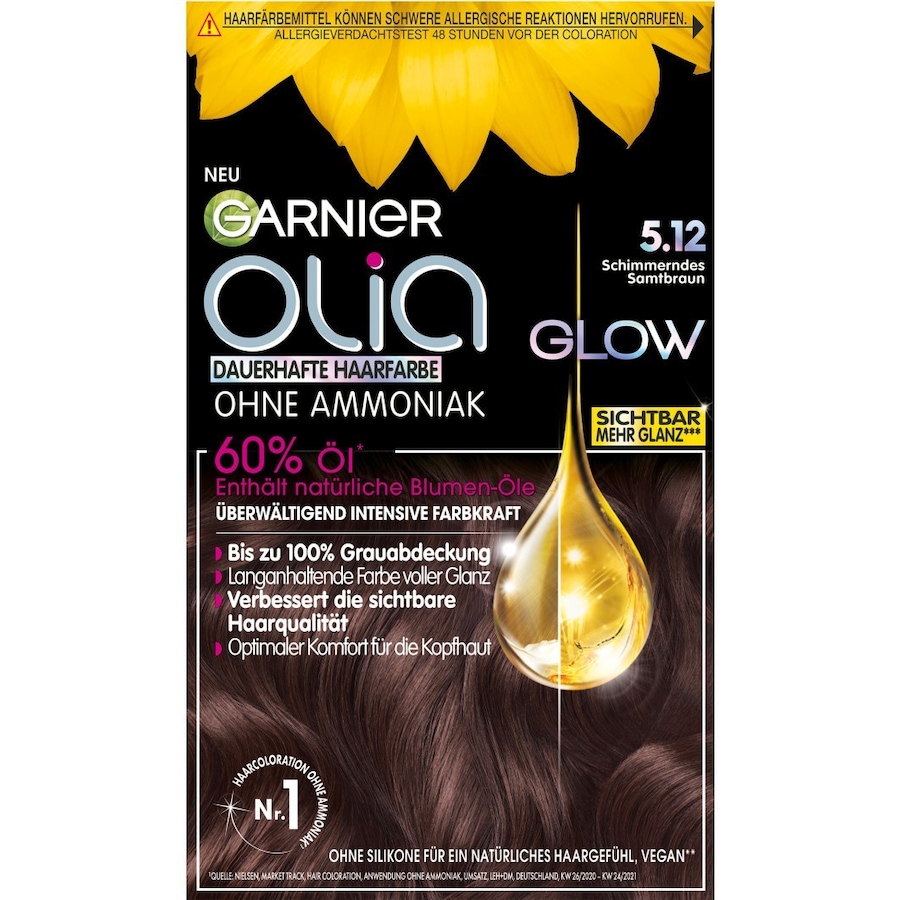 Garnier Olia Glow Haarfarbe 5.12 - SCHIMMERNDES SAMTBRAUN Schwarz