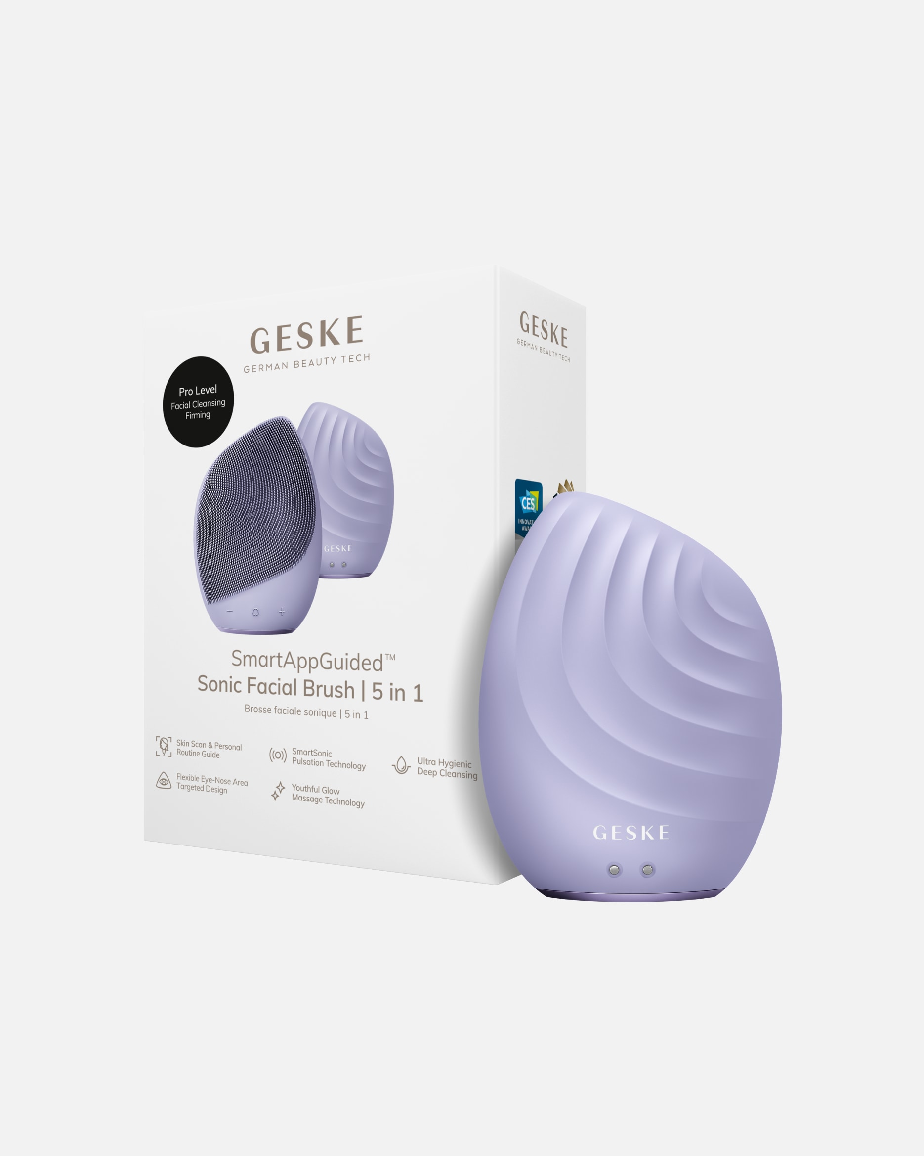 Elektrisches Gesichtsmassagegerät für Unisex Geske SmartAppGuided™ Sonic Facial Brush | 5 in 1 Purple