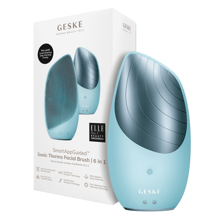 Geske SmartAppGuided Sonic Thermo Facial Brush | 6 in 1 Elektrisches Gesichtsmassagegerät Turquoise Silber
