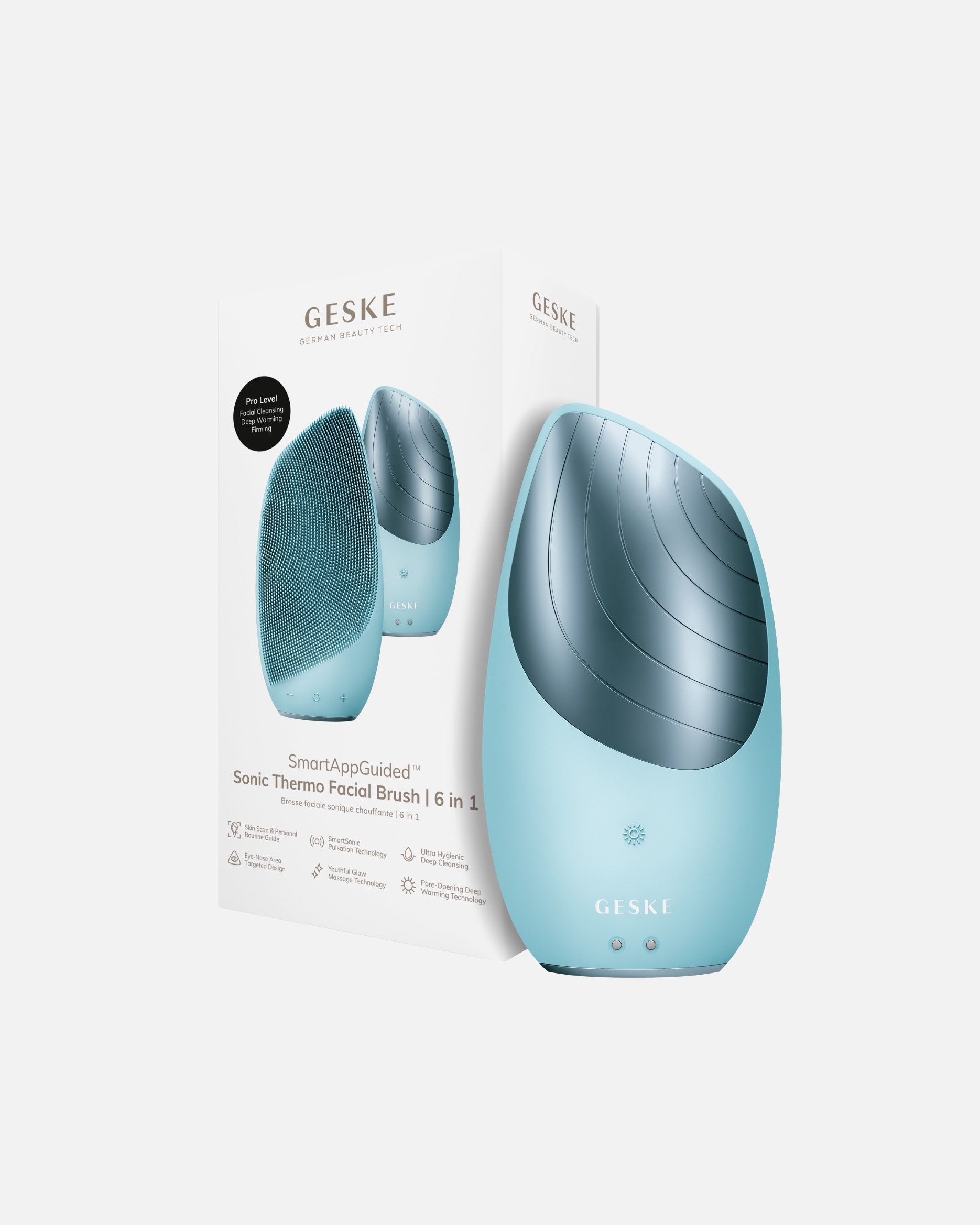 Elektrisches Gesichtsmassagegerät für Unisex GESKE SmartAppGuided™ Sonic Thermo Facial Brush | 6 in 1 Turquoise