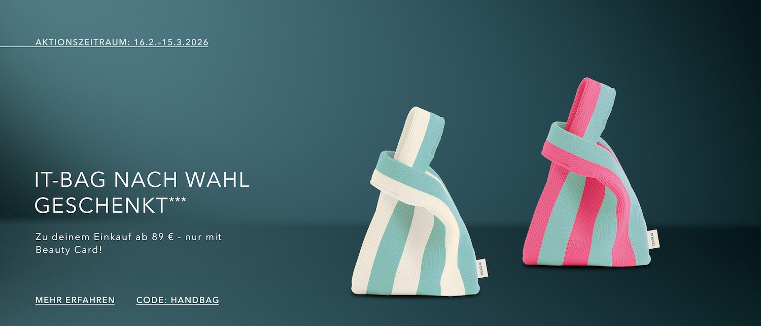 Enjoy a free IT-bag with your purchase of 89 € or more with the Beauty Card, available from February 16 to March 15, 2026, use code HANDBAG.