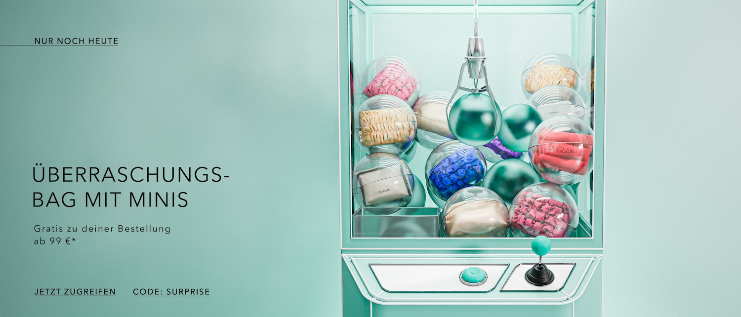 Heute nur: Überraschungstasche mit Minis, gratis zu Ihrer Bestellung ab 99 €; imitiert einen Greifautomaten mit bunten Kugeln, die Kosmetikprodukte enthalten. Jetzt zugreifen mit dem Code: SURPRISE.