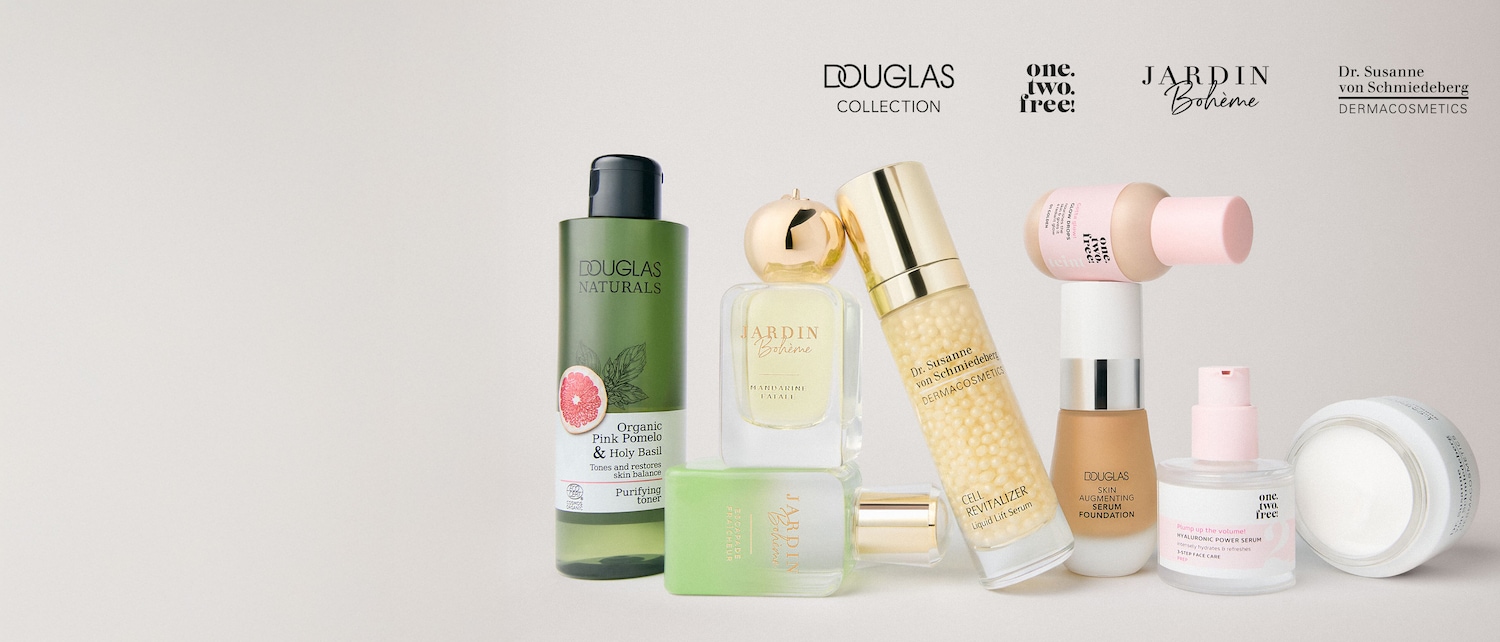 Entdecken Sie eine vielfältige Auswahl an Hautpflegeprodukten von Douglas, Jardin Bohème und Dr. Susanne von Schmiedeberg, darunter Gesichtswasser, Seren und Foundation.
