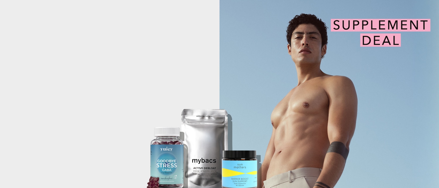 Entdecke Nahrungsergänzungsmittel von Yuicy, Mybacs und Sun Matters: Yuicy Goodbye Stress Gaba Gummis, Mybacs Active Debloat Kapseln und Sun Matters Barrier Boost Sun Support Kapseln für deine Gesundheit.