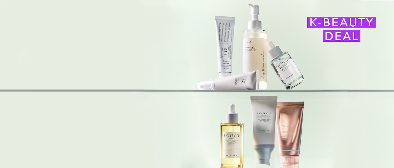 Entdecken Sie die K-Beauty-Deals mit Hautpflegeprodukten wie Dr. Althea Relief Cream, Anua Cleansing Oil, Skin1004 Ampoule und MediCube Collagen Wrapping Cream.