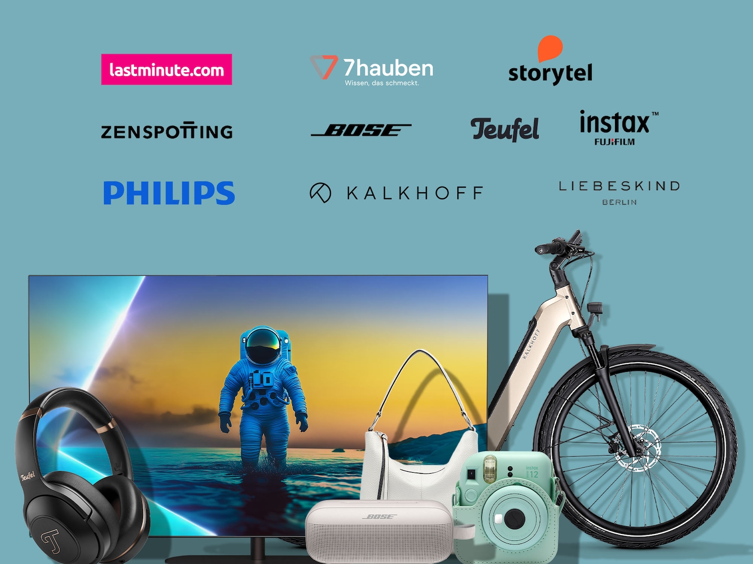 Entdecken Sie eine Vielzahl von Markenlogos, darunter lastminute.com, Zenspotting und Philips, die auf einem hellblauen Hintergrund angeordnet sind.