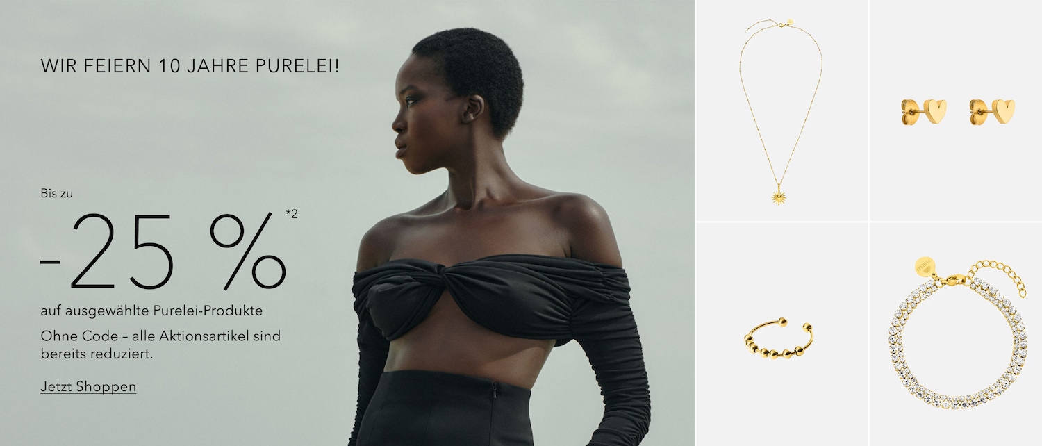 Feiern Sie 10 Jahre Purelei mit bis zu 25 % Rabatt auf ausgewählte Produkte, alle Aktionsartikel sind bereits reduziert.