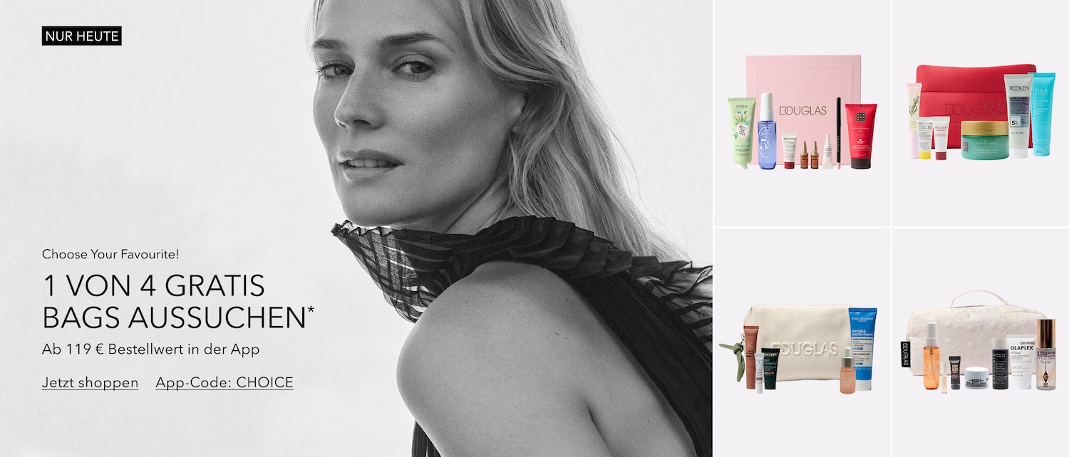 Sichern Sie sich noch heute eine von vier kostenlosen Taschen, gefüllt mit Beauty-Produkten, bei einem Einkauf ab 119 € in der App.