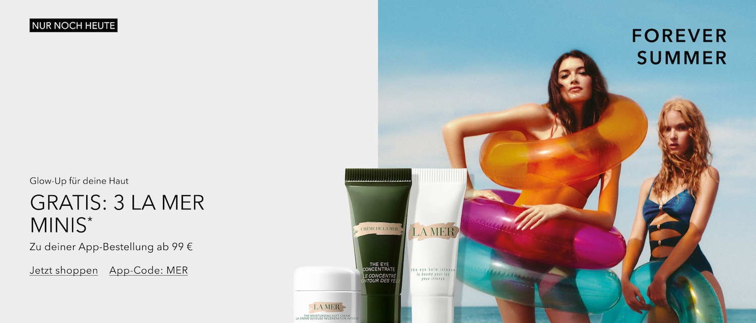 Sichere dir heute noch 3 La Mer Minis gratis zu deiner App-Bestellung ab 99 € mit dem App-Code: MER und genieße den Glow-Up für deine Haut.
