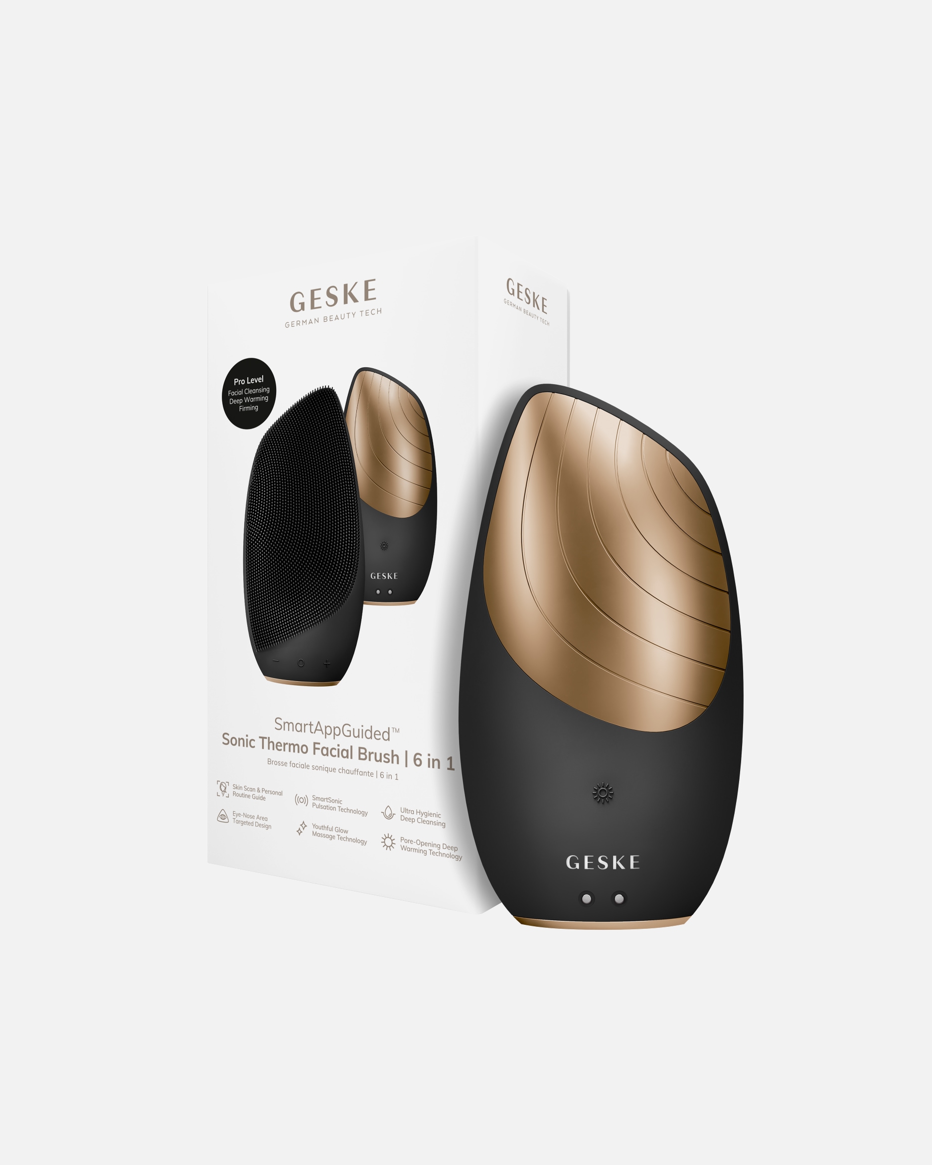 Elektrisches Gesichtsmassagegerät für Unisex GESKE SmartAppGuided™ Sonic Thermo Facial Brush | 6 in 1 1 Stück