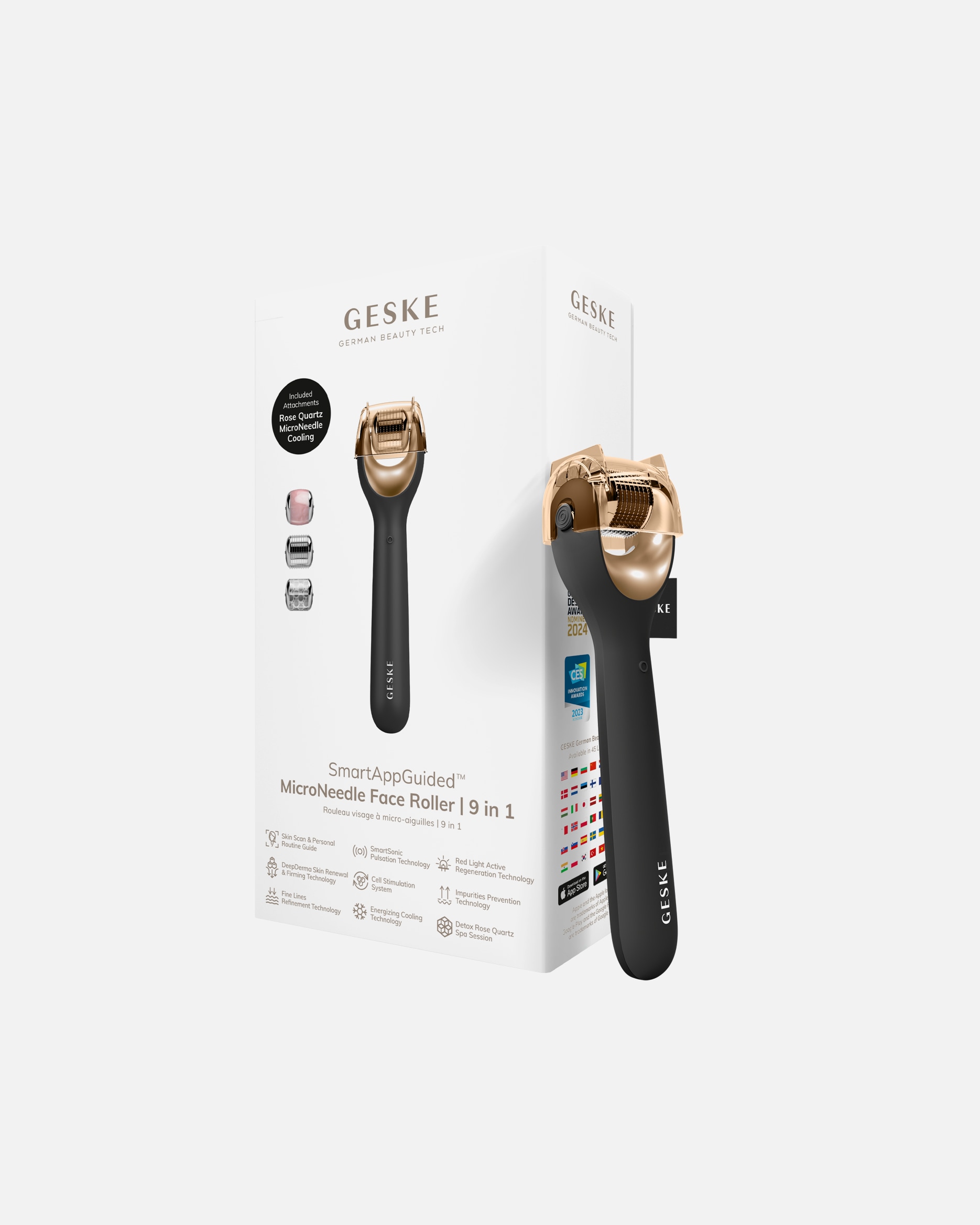 Elektrisches Gesichtsmassagegerät für Unisex Geske SmartAppGuided™ MicroNeedle Face Roller | 9 in 1 Gray