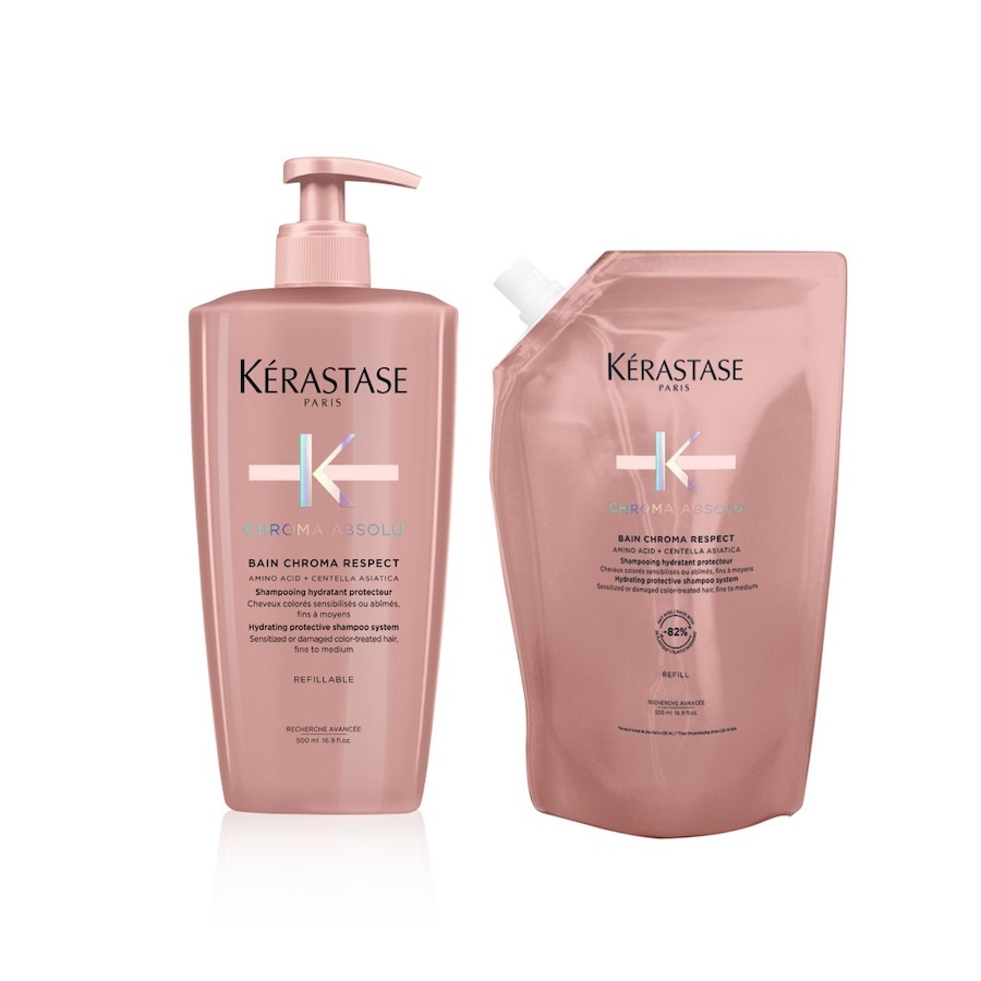 Kérastase Chroma Absolu Bain Respect nachfüllbare Pumpflasche und Nachfüllpack Shampoo Haarpflegeset