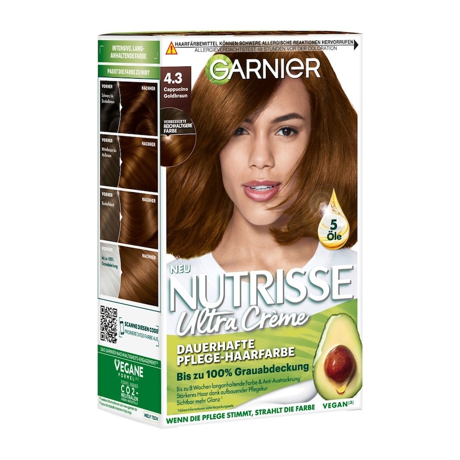 Garnier Nutrisse Ultra Crème Haarfarbe Nr. 43 - Cappuccino Goldbraun Schwarz Damen