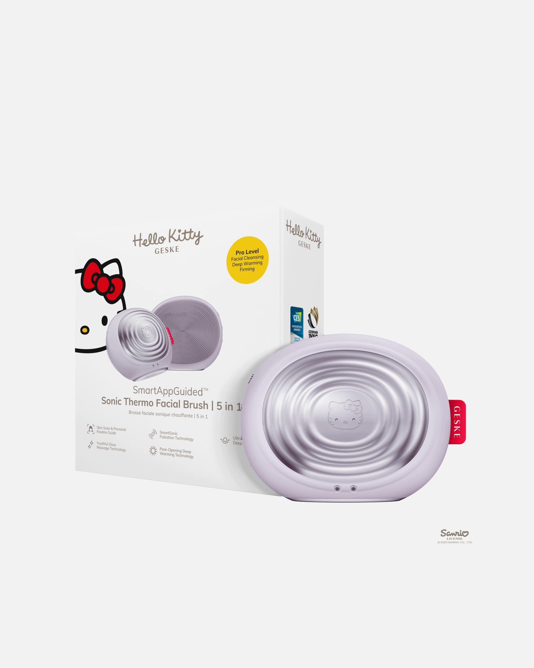 Elektrisches Gesichtsmassagegerät für Unisex SmartAppGuided™ Sonic Thermo Facial Brush | 5 in 1 Hello Kitty Purple