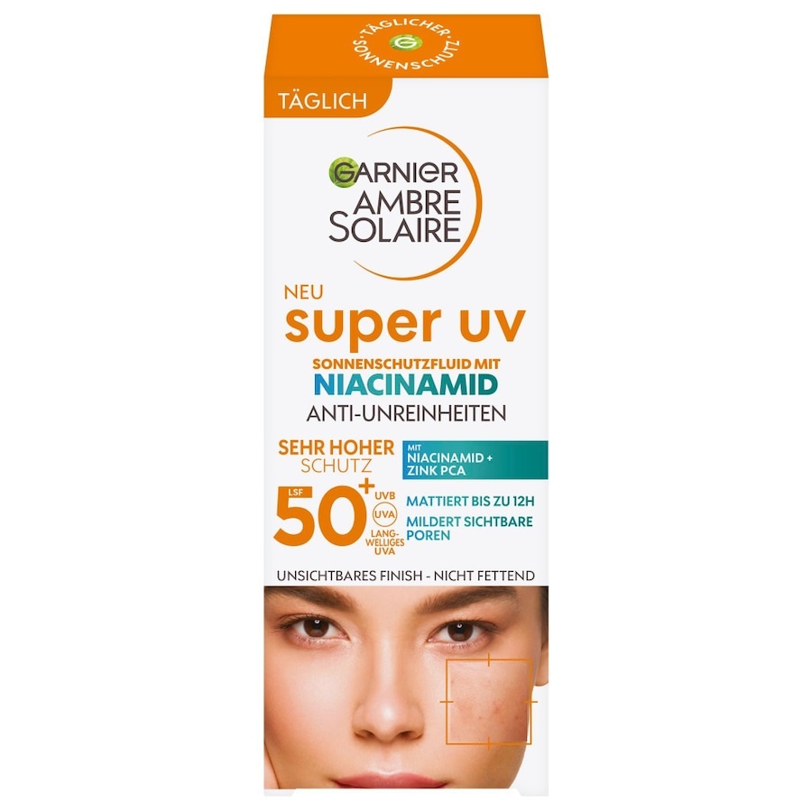 Garnier Ambre Solaire Super UV Sonnenschutzfluid Anti-Unreinheiten mit Niacinamid LSF 50+ Sonnencreme 40 ml