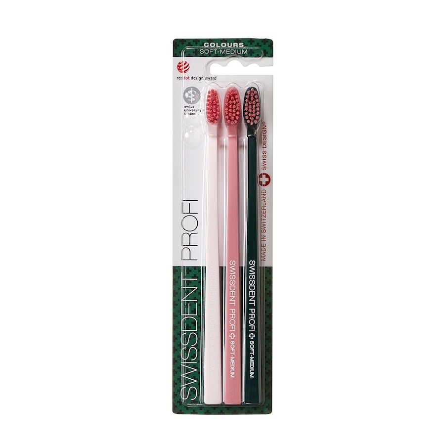 Swissdent PROFI COLOURS Triple hellrosa, rosa, dunkelgrün Zahnbürste