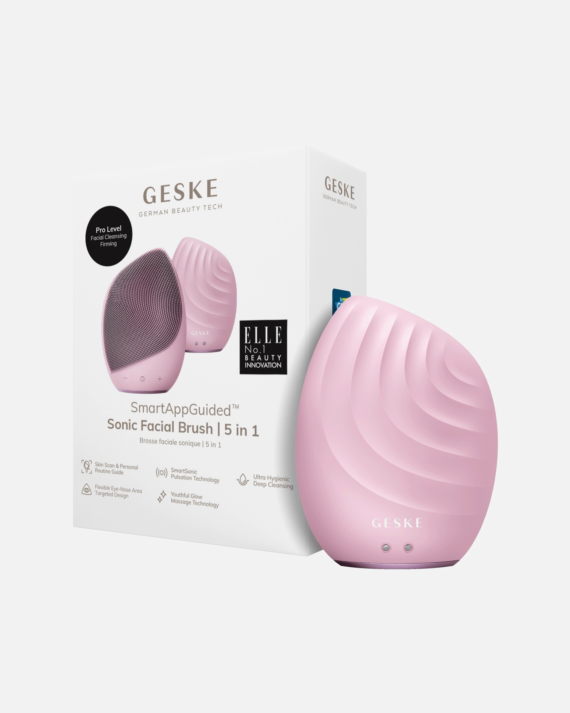 Elektrisches Gesichtsmassagegerät für Unisex GESKE SmartAppGuided™ Sonic Facial Brush | 5 in 1 Pink