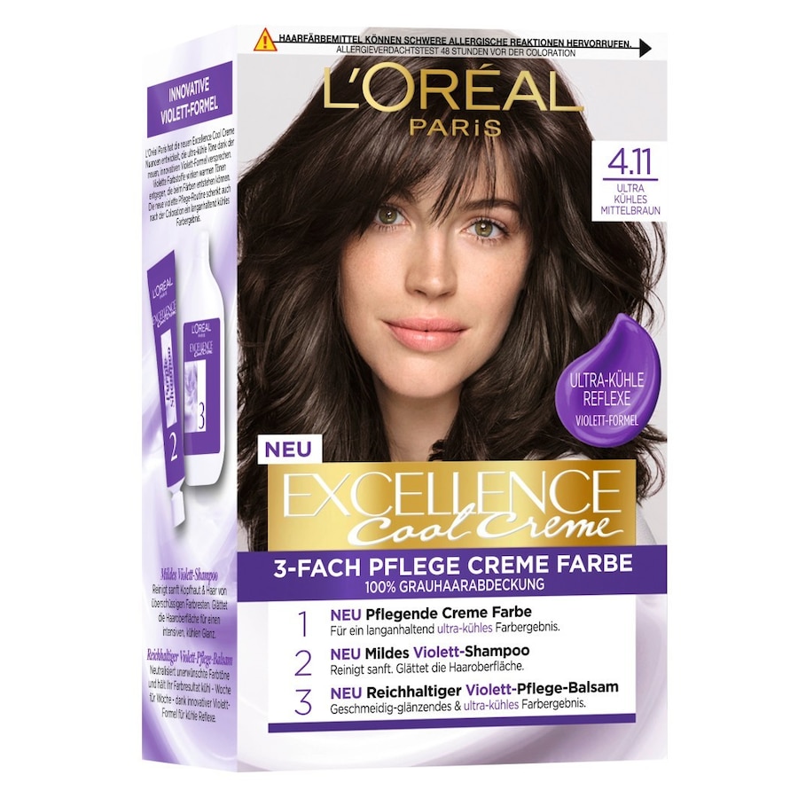 L’Oréal Paris Excellence Cool Creme Haarfarbe Ultra kühles Mittelbraun 4.11 Schwarz