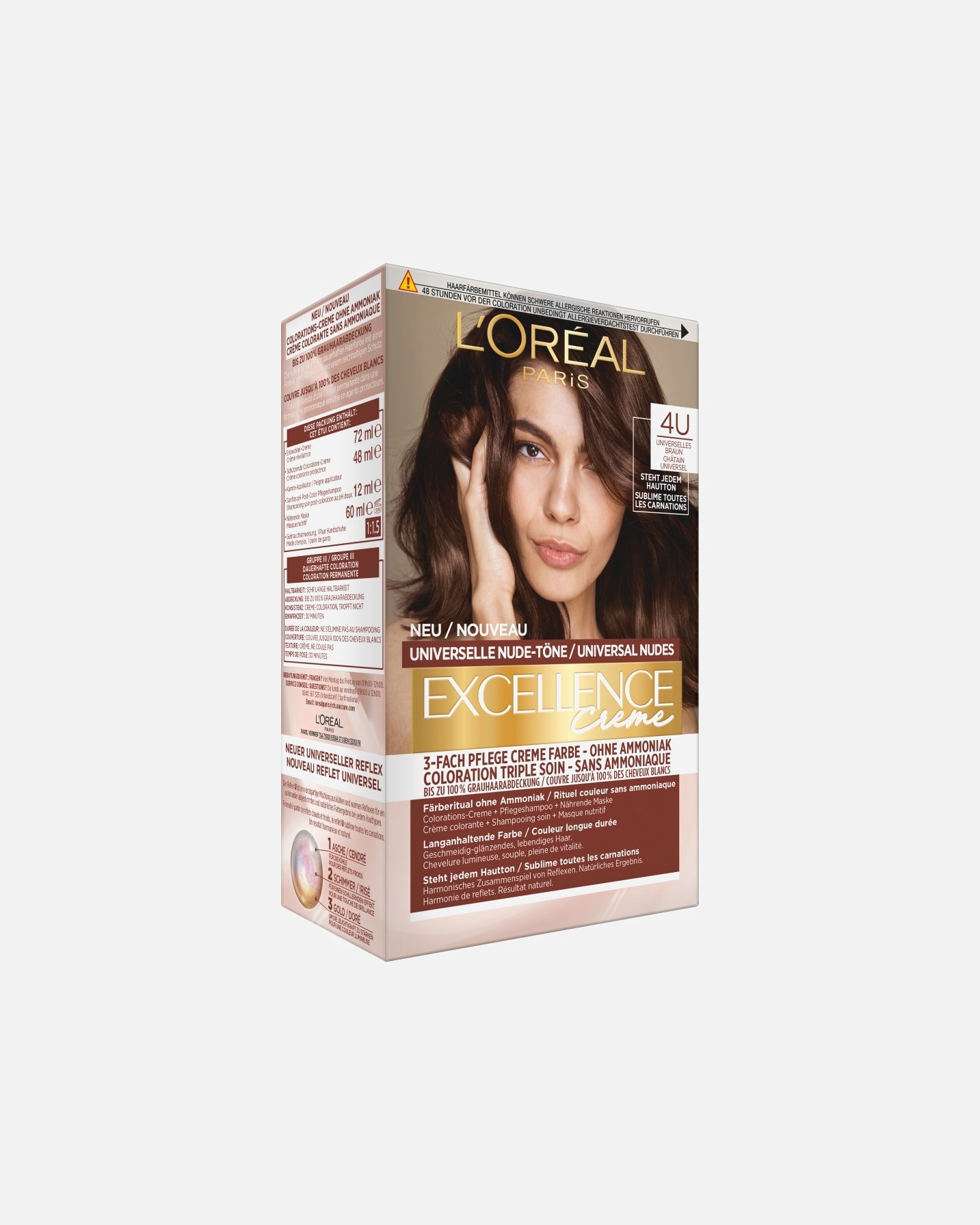 Haarfarbe für Unisex L’Oréal Paris Excellence Creme Universale Nude-Töne 4U - MITTELBRAUN