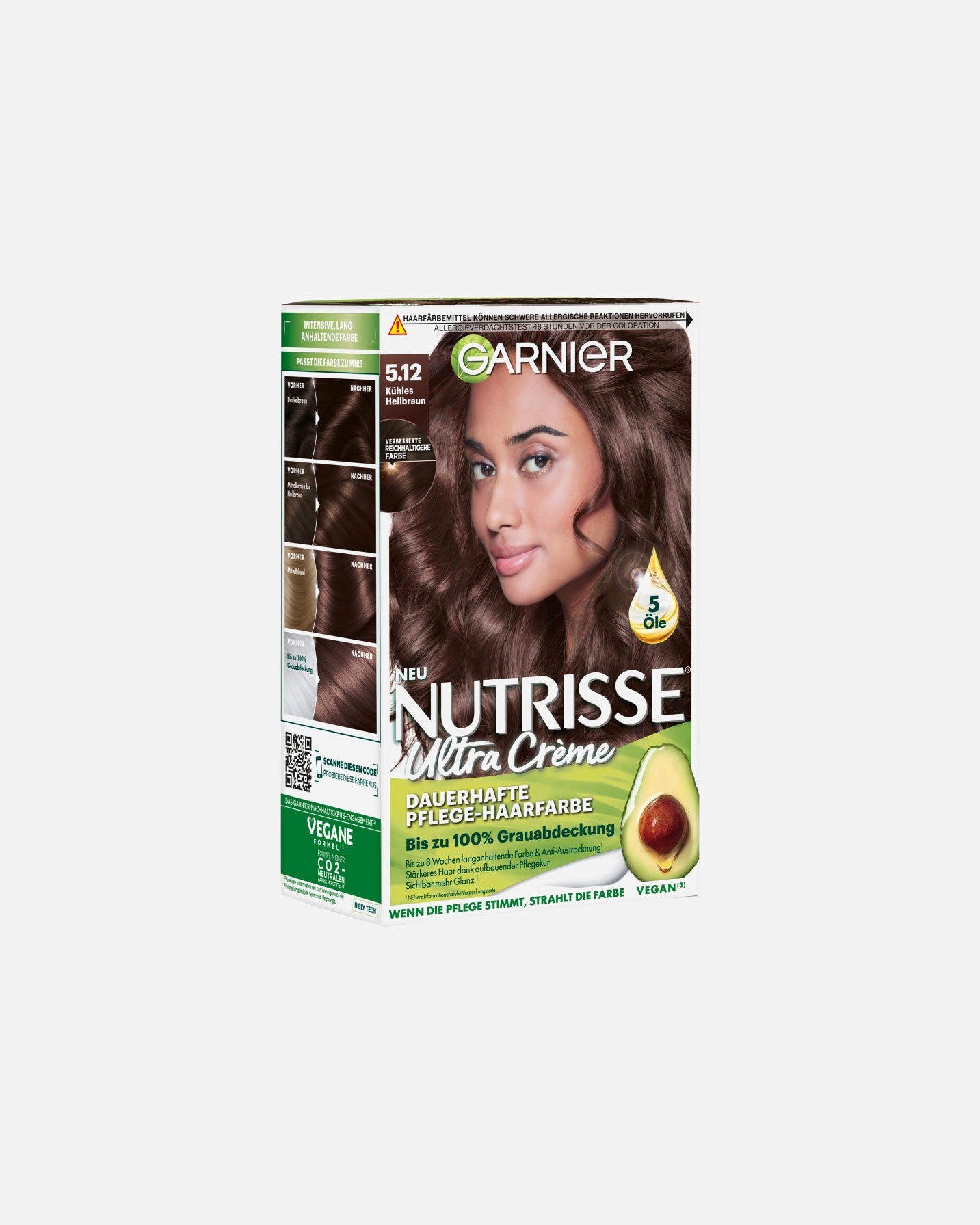 Haarfarbe für Weiblich Garnier Nutrisse Ultra Crème Nr. 5.12 - Kühles Hellbraun