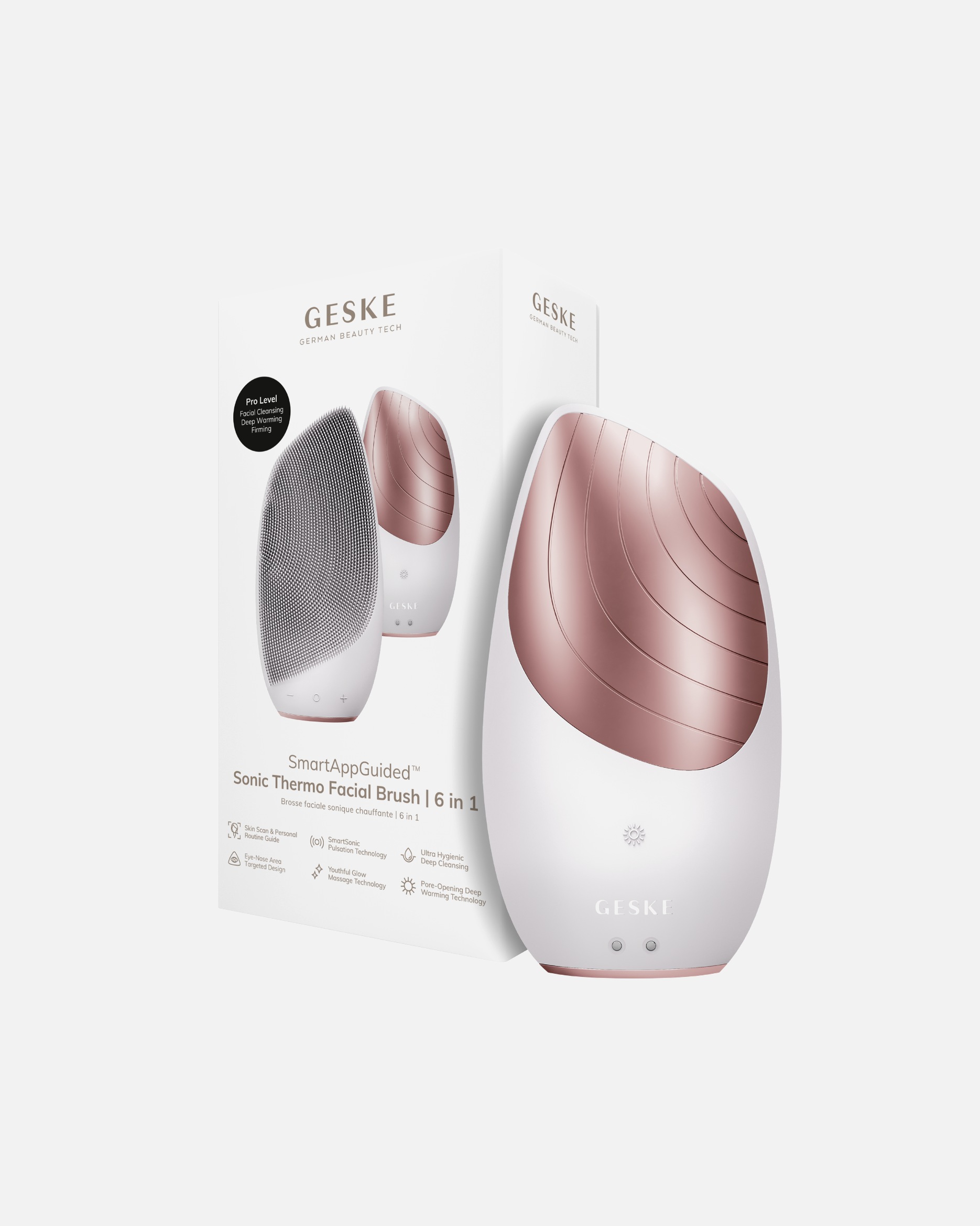 Elektrisches Gesichtsmassagegerät für Unisex GESKE SmartAppGuided™ Sonic Thermo Facial Brush | 6 in 1 Starlight