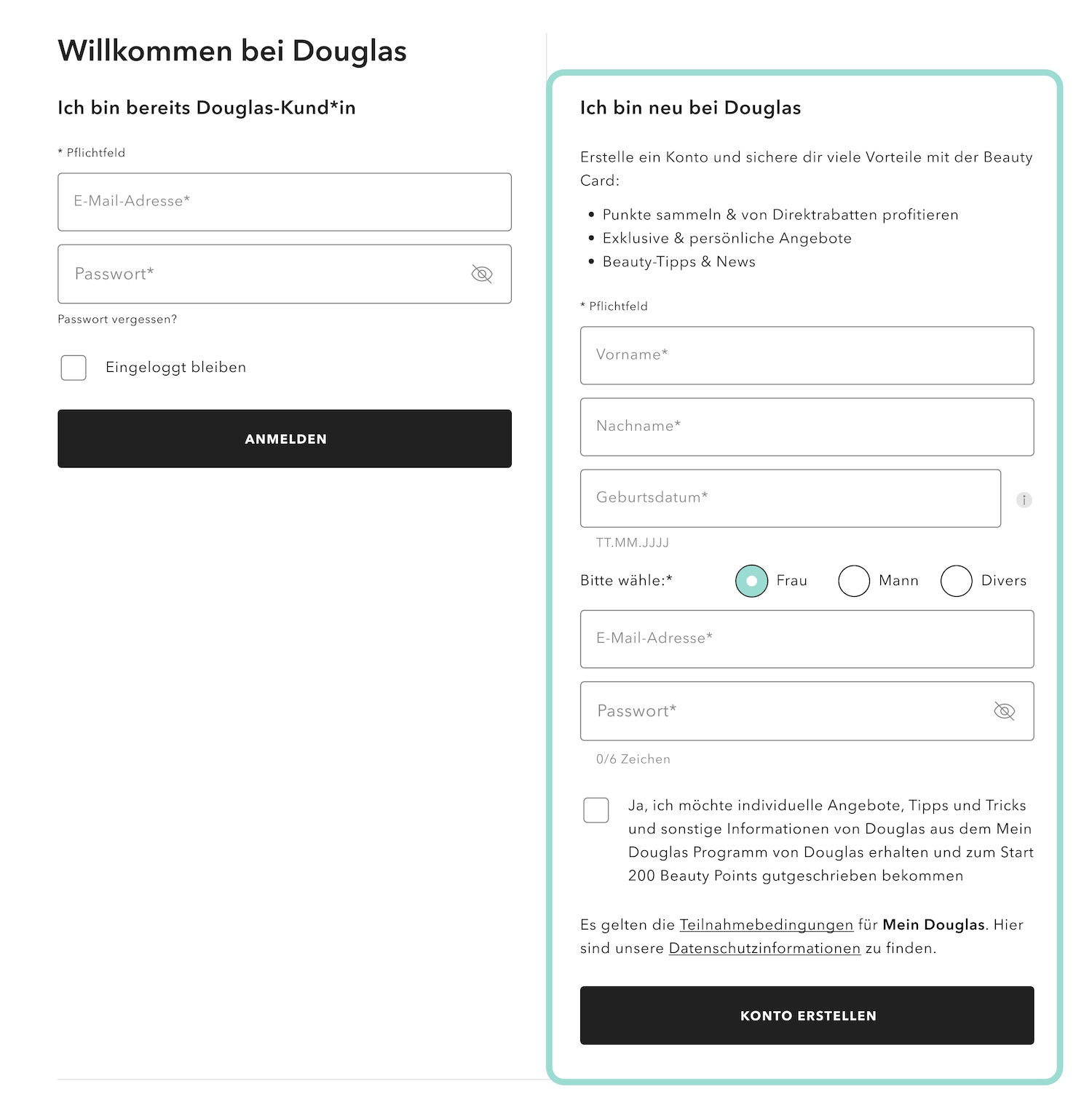 Willkommen bei Douglas! Melden Sie sich an, wenn Sie bereits Douglas-Kunde sind, oder erstellen Sie ein neues Konto, um von exklusiven Vorteilen wie Rabatten, persönlichen Angeboten und Beauty-Tipps zu profitieren.