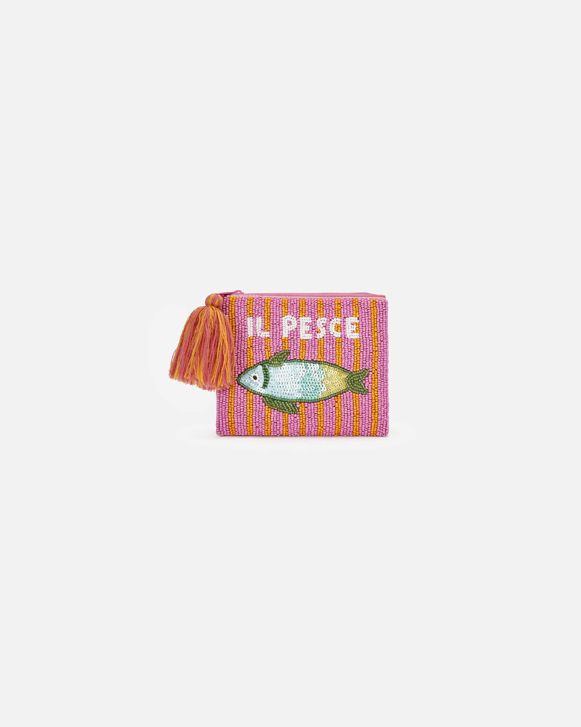 Handtasche für Weiblich Codello Perlenbesticktes Täschchen „Il Pesce“ – Pink & Orange mit Quaste Onesize