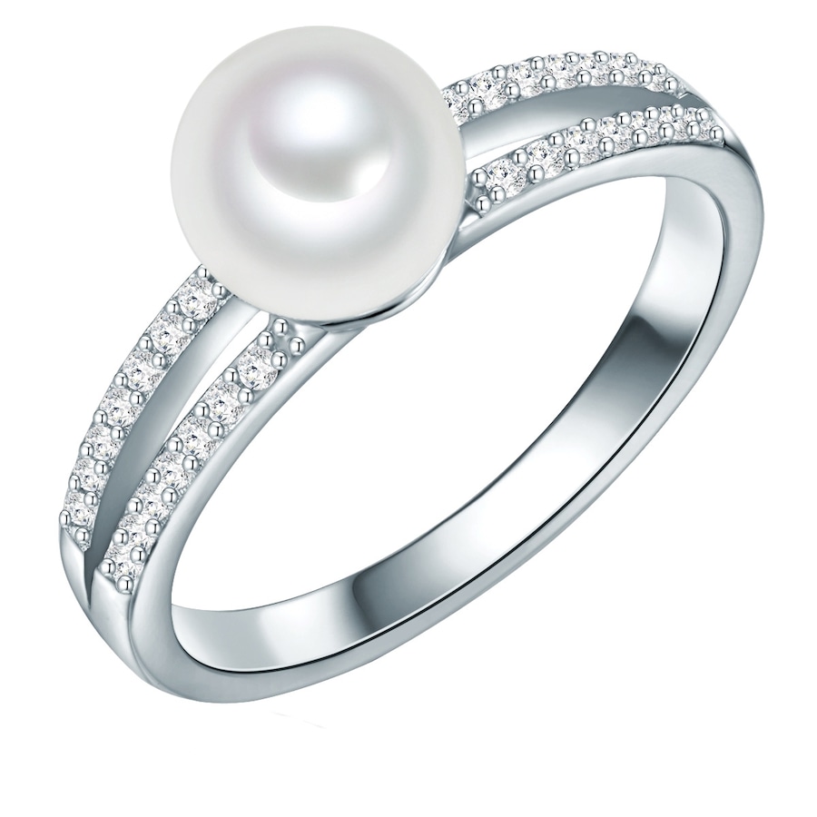 Valero Pearls Ring Sterling Silber Zirkonia Süßwasser-Zuchtperle in 58 Damen