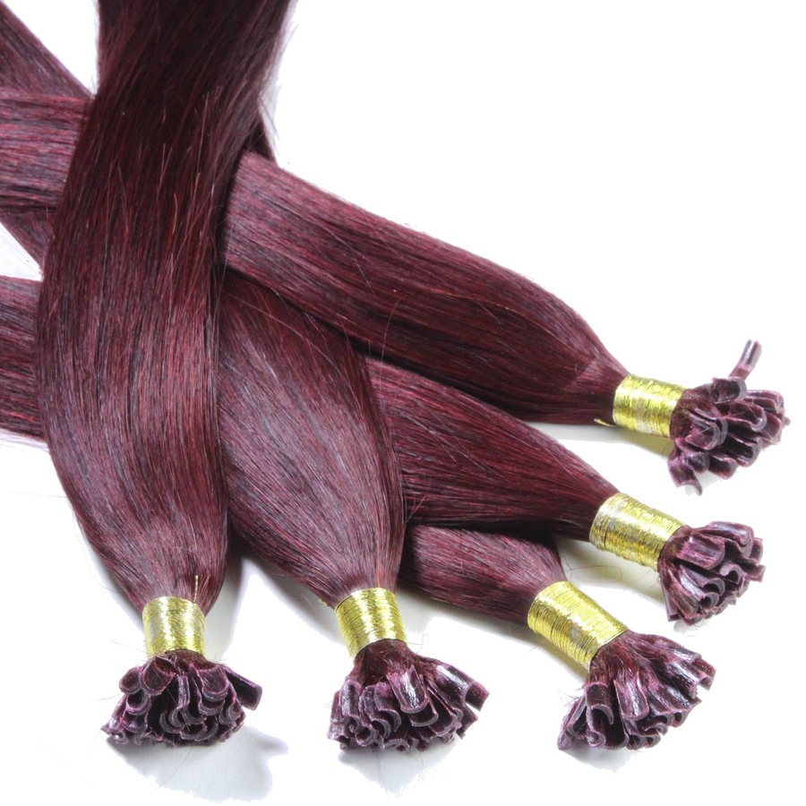 hair2heart Bonding Extensions Echthaar #55/66 Hellbraun Intensiv Violett-Intensiv 1g 60cm Schwarz Damen