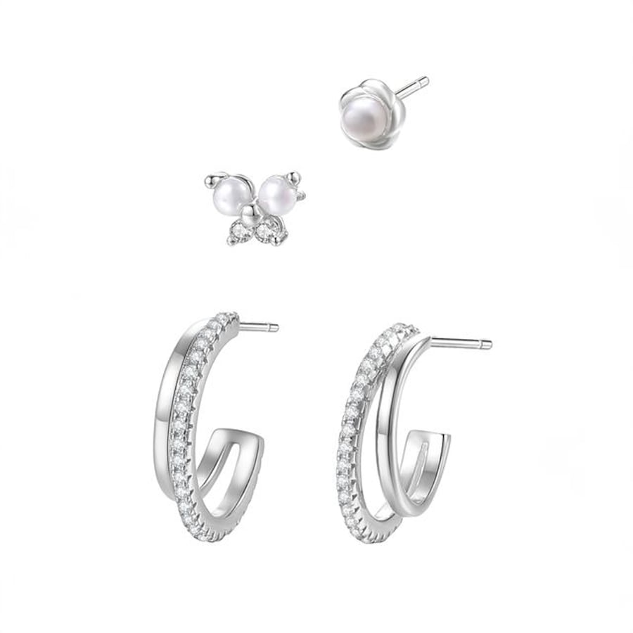 Hey Happiness Ohrring-Set 4-teilig mit Edelstein & Perle aus 925 Sterlingsilber Silber Damen