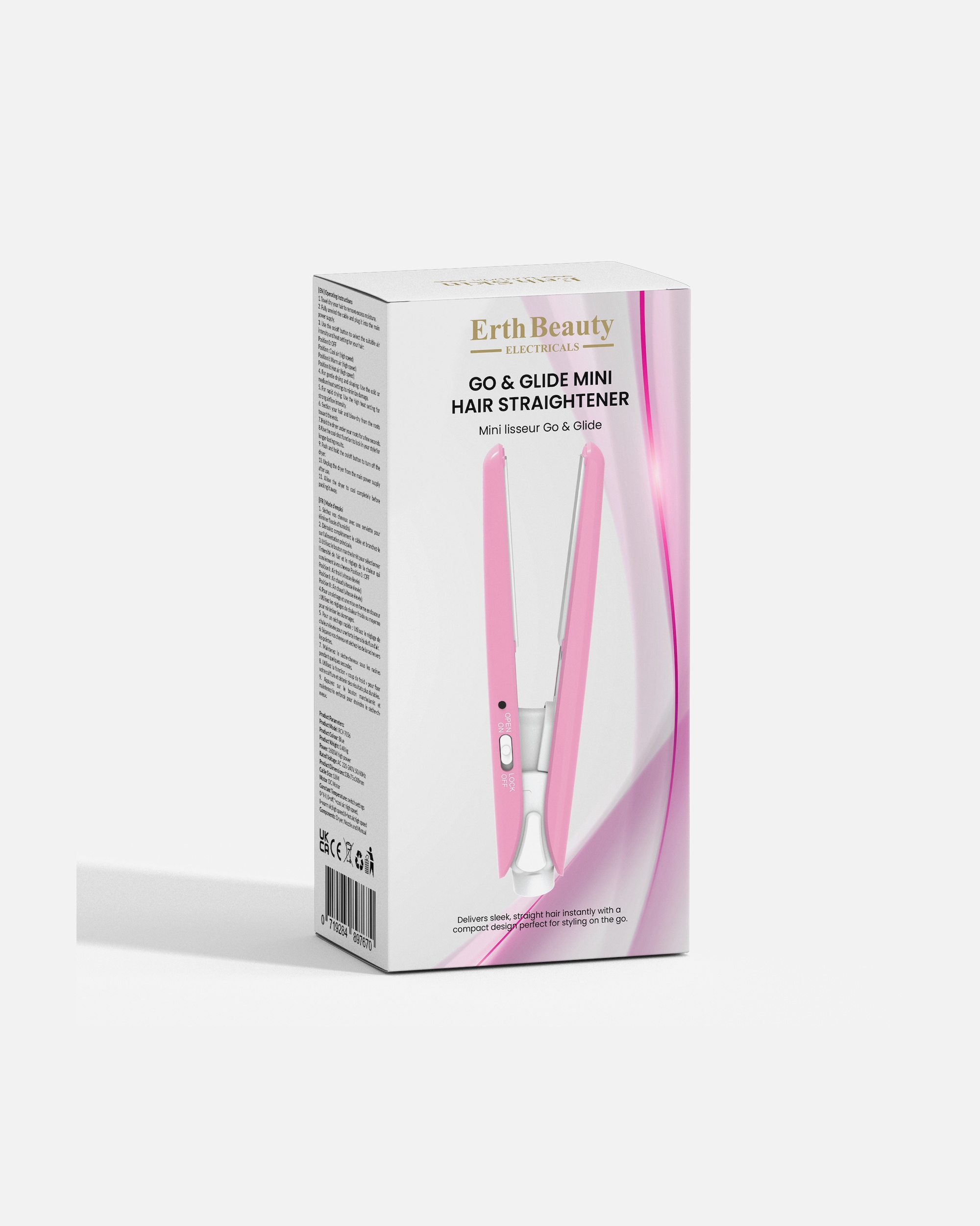 Glätteisen für Unisex ErthSkin London Go & Glide Mini-Haarglätteiser Rosa 1 Stück Stück