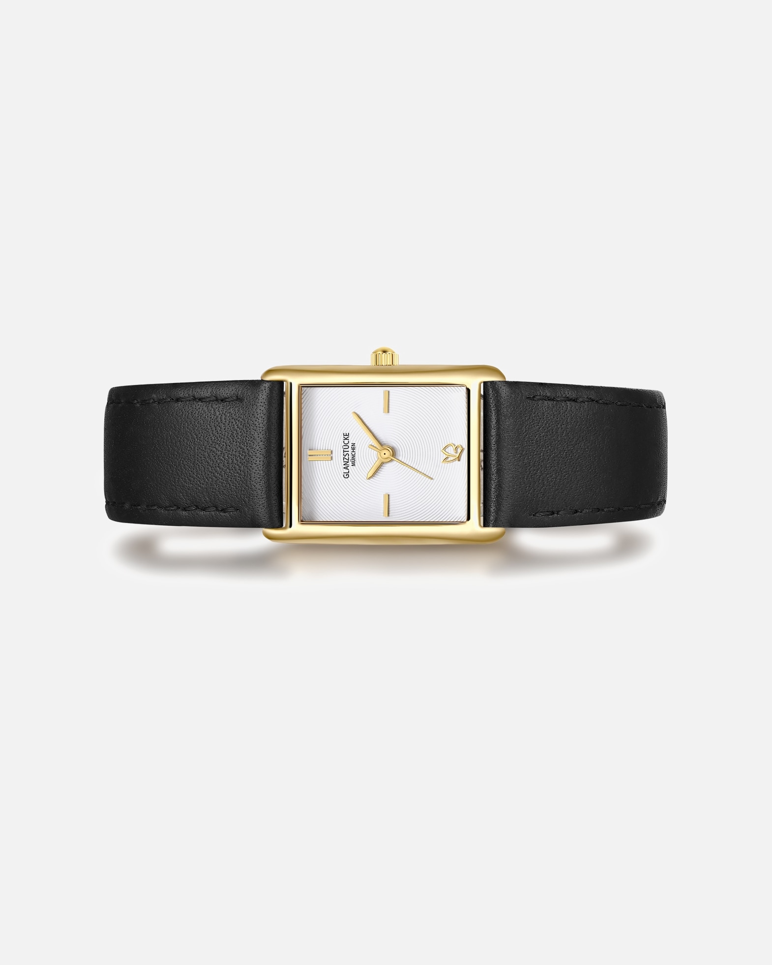 Uhr für Weiblich Glanzstücke München Armband-Uhr aus Echtleder in schwarz 22,0x30,0 mm