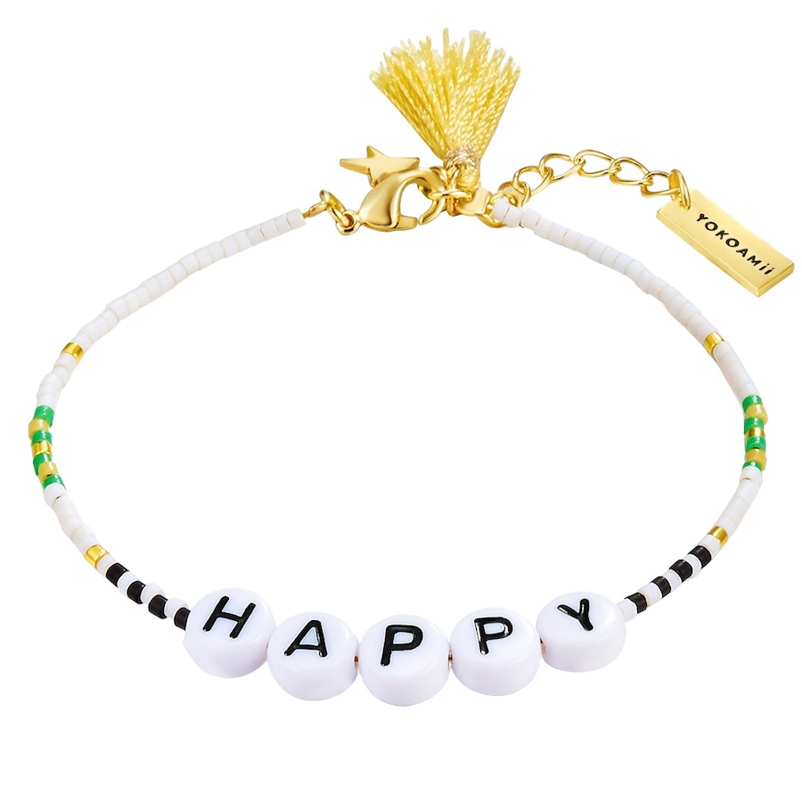 Yokoamii Armband Happy Edelstahl Miyuki Perlen in Gelbgold 17,0 cm Basislänge + 2,5 Verlängerung Damen
